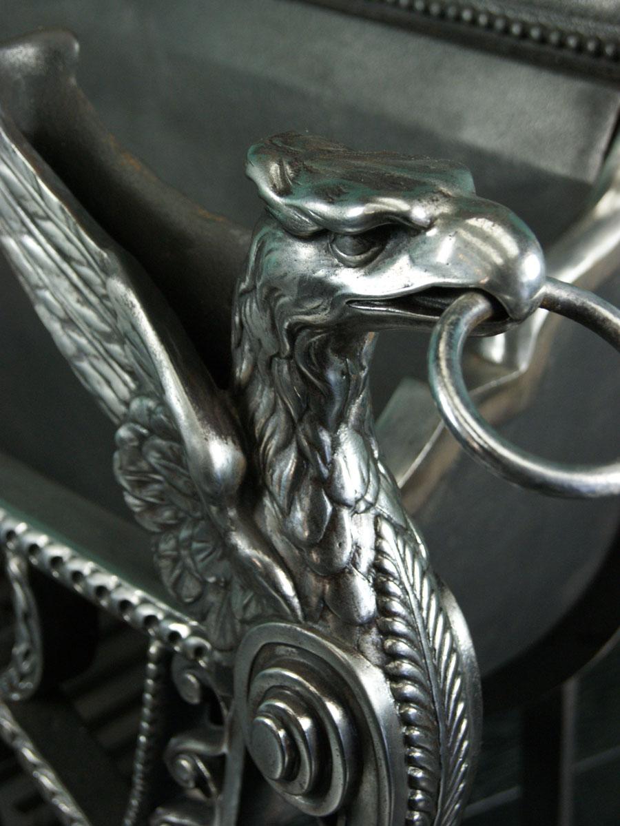 Adam Style A Large English Polished Wrought & Cast-Iron Fire Grate with Eagles For Sale