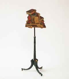 English Polychrome-Painted Paper Mâché 'Poet's Desk' Pole Screen