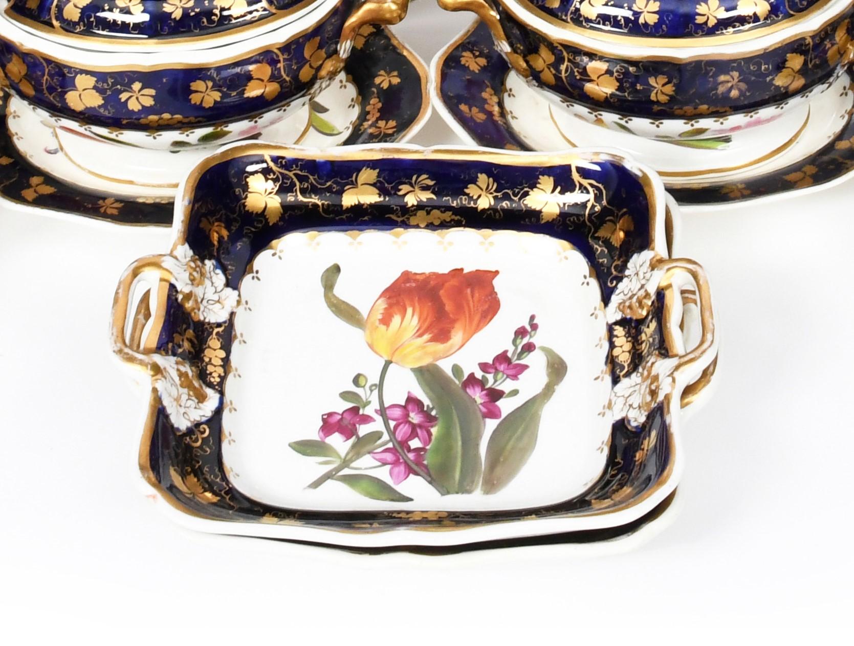 British Derby  Porcelain Botanical Handpainted Dessert Service, C.1820 For Sale