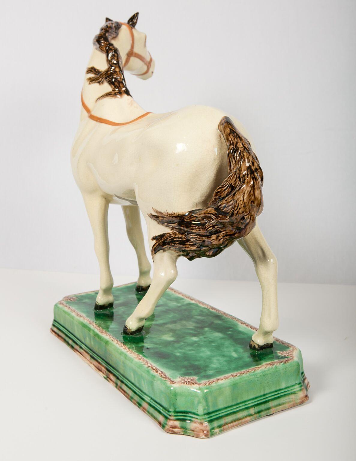 Large Creamware Racing Horse Leeds Pottery Made England Circa 1840 1