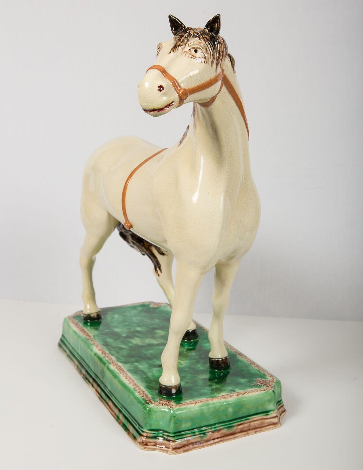 Glazed Large Creamware Racing Horse Leeds Pottery Made England Circa 1840