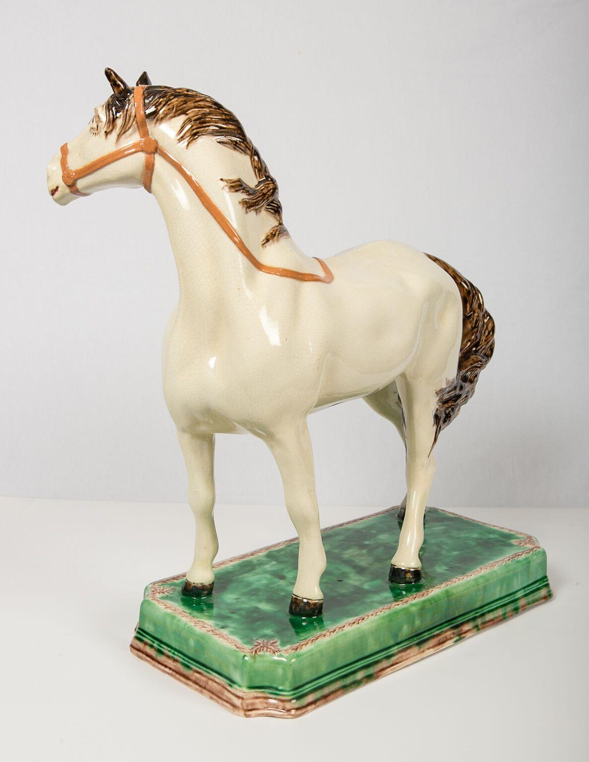 19th Century Large Creamware Racing Horse Leeds Pottery Made England Circa 1840