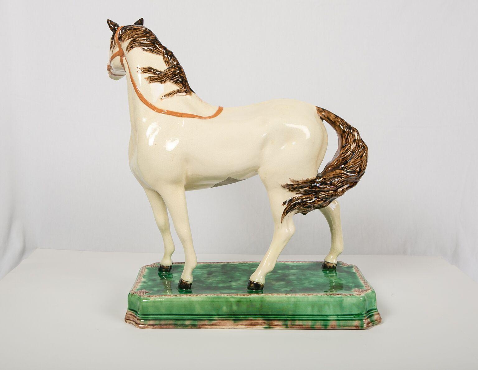 English Large Creamware Racing Horse Leeds Pottery Made England Circa 1840