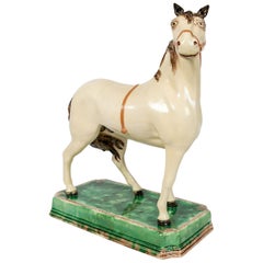 Used Large Creamware Racing Horse Leeds Pottery Made England Circa 1840