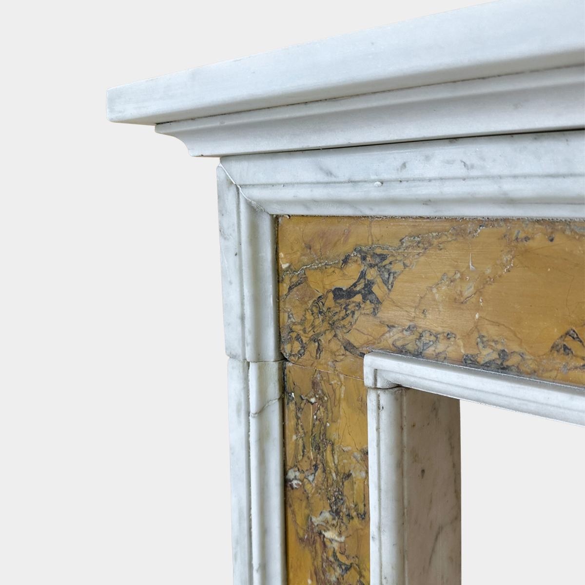 18th Century and Earlier An English Queen Anne Style White And Siena marble Fireplace Mantel For Sale