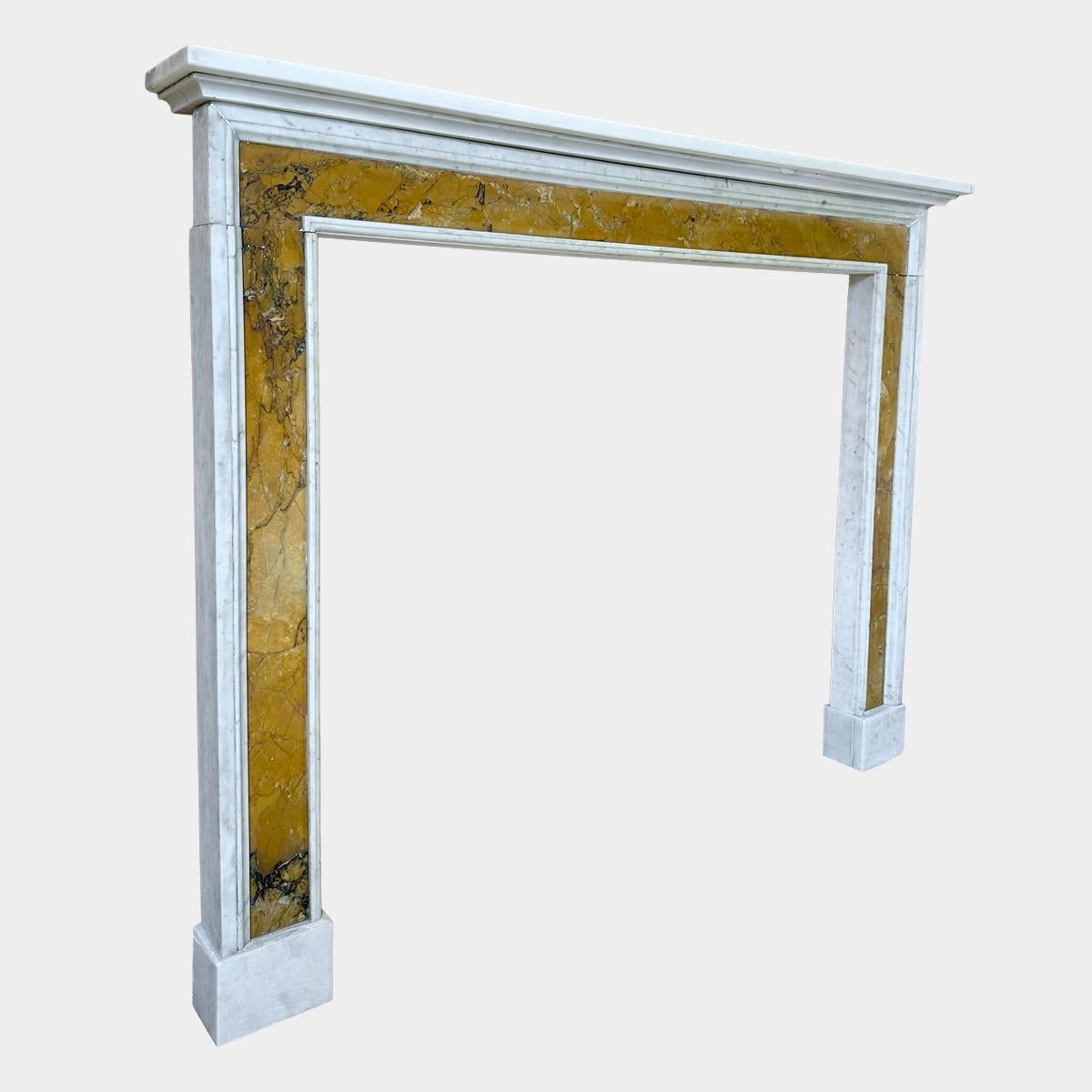 Siena Marble An English Queen Anne Style White And Siena marble Fireplace Mantel For Sale