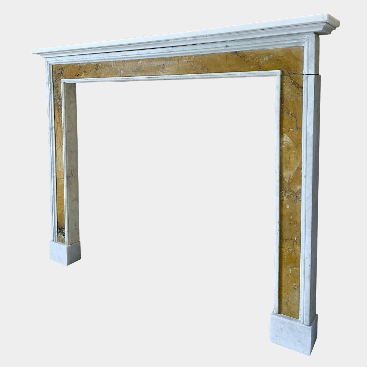 An English Queen Anne Style White And Siena marble Fireplace Mantel For Sale 1