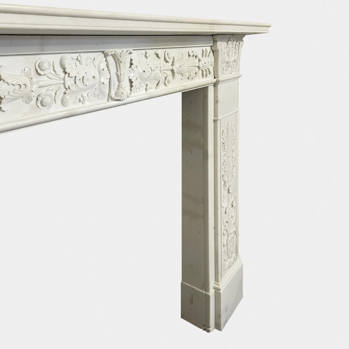 19th Century English Regency Antique Statuary White Marble Fireplace Mantel For Sale