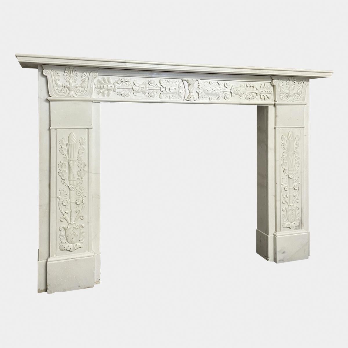 English Regency Antique Statuary White Marble Fireplace Mantel For Sale 3