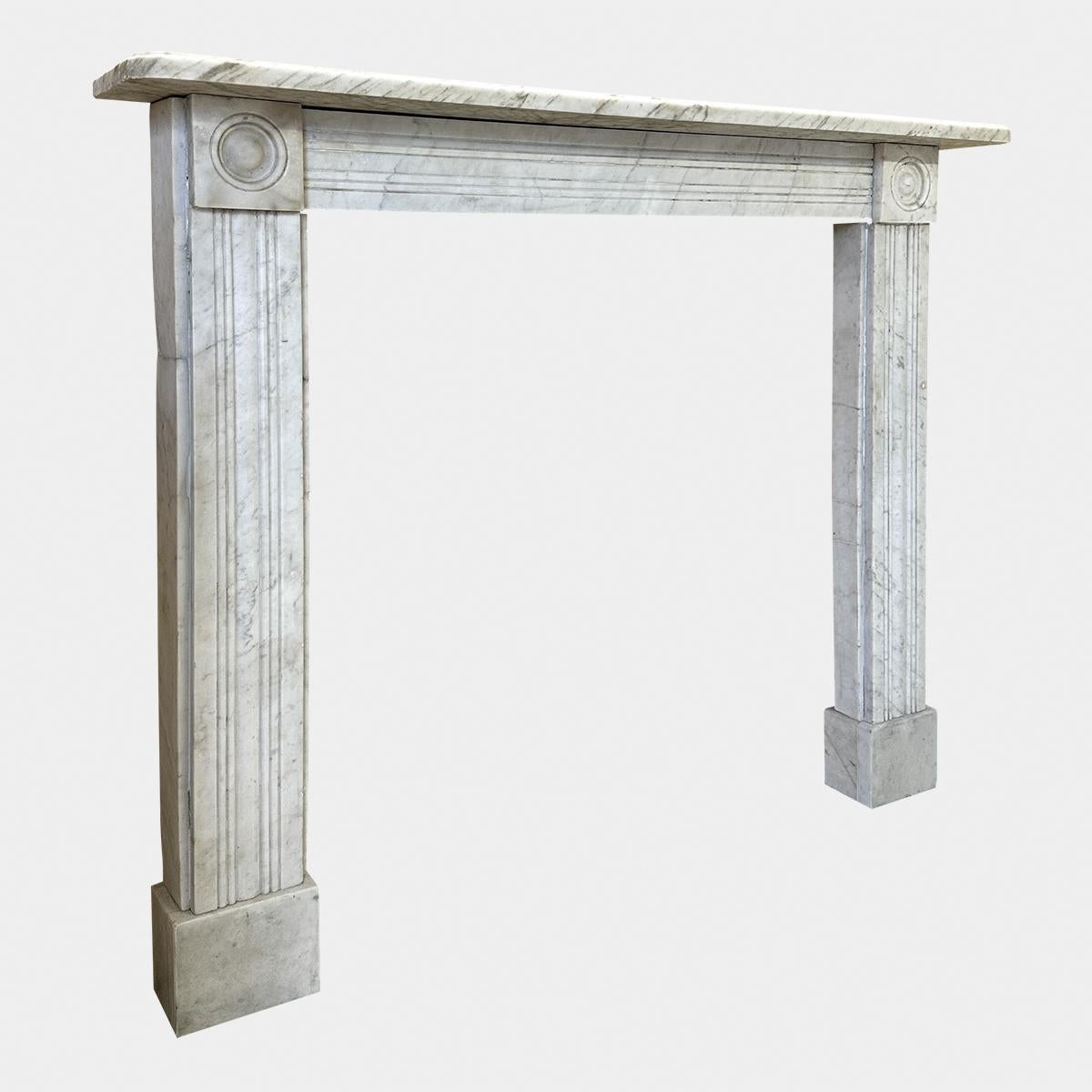 Hand-Carved An English Regency Carrara Marble Antique Fireplace Mantel  For Sale