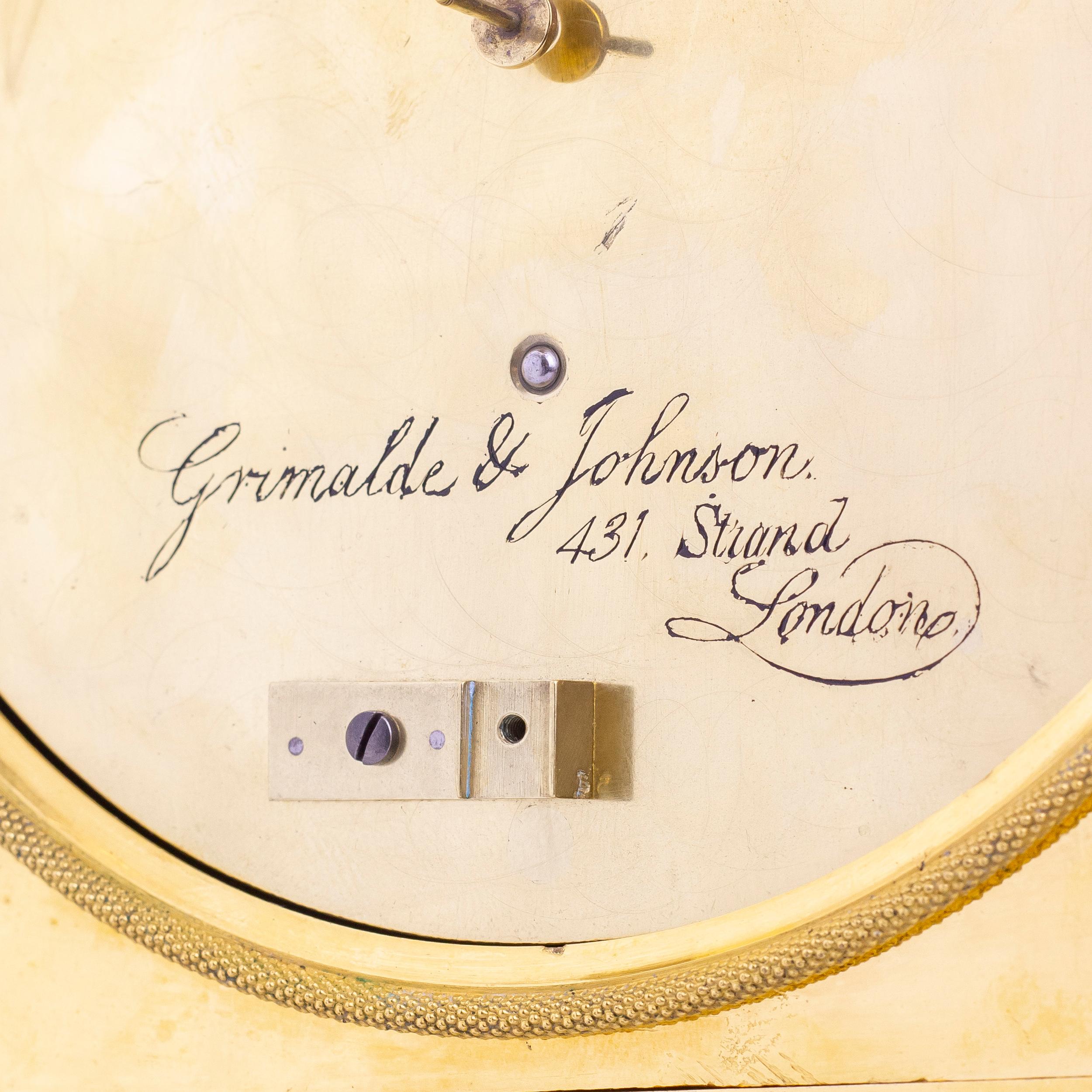 An English Regency Mantel Clock in Slate & Ormolu by Grimalde & Johnson In Good Condition For Sale In Brisbane, QLD
