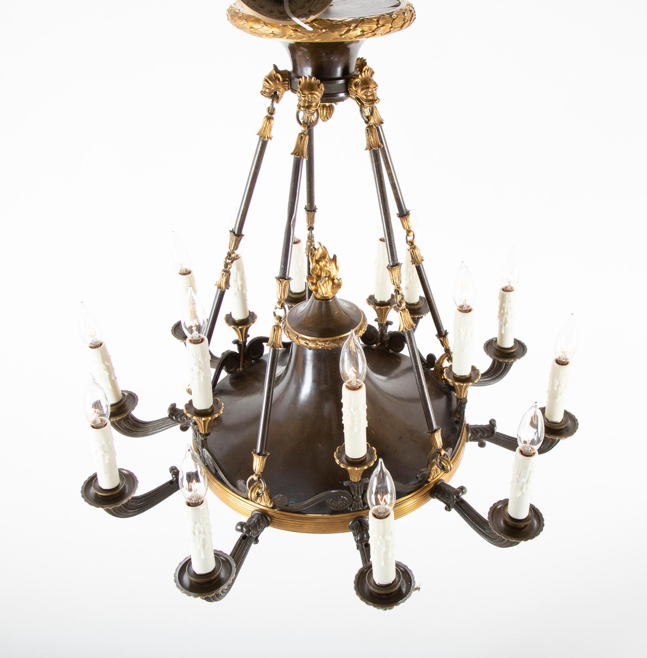 English Regency Patinated and Gilt Bronze 15-Light Chandelier 9