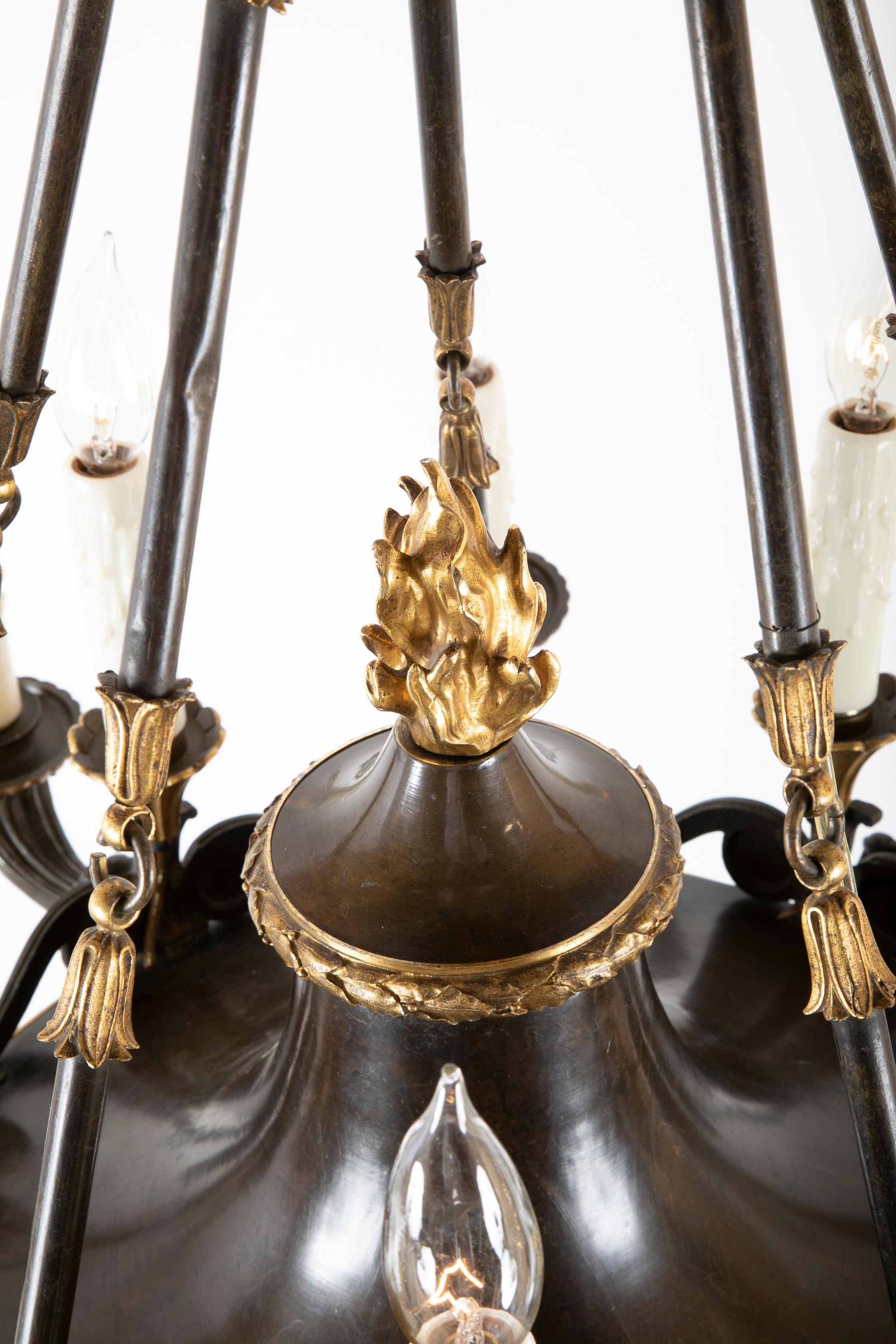 English Regency Patinated and Gilt Bronze 15-Light Chandelier 11