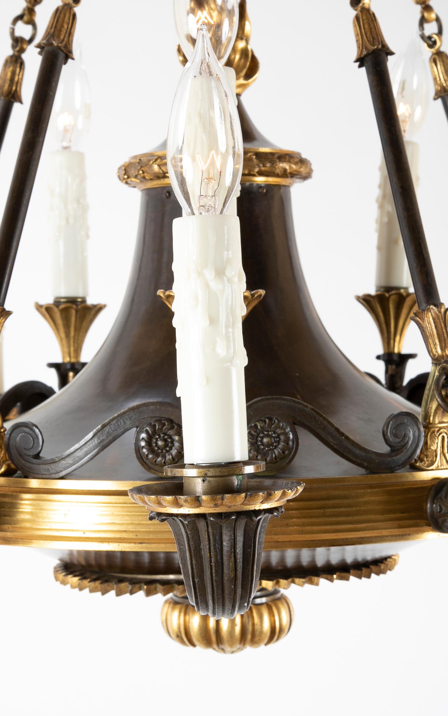 English Regency Patinated and Gilt Bronze 15-Light Chandelier 1