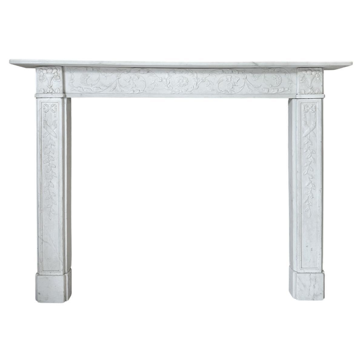 An English Regency Period Carved Statuary White Marble Fireplace Mantel