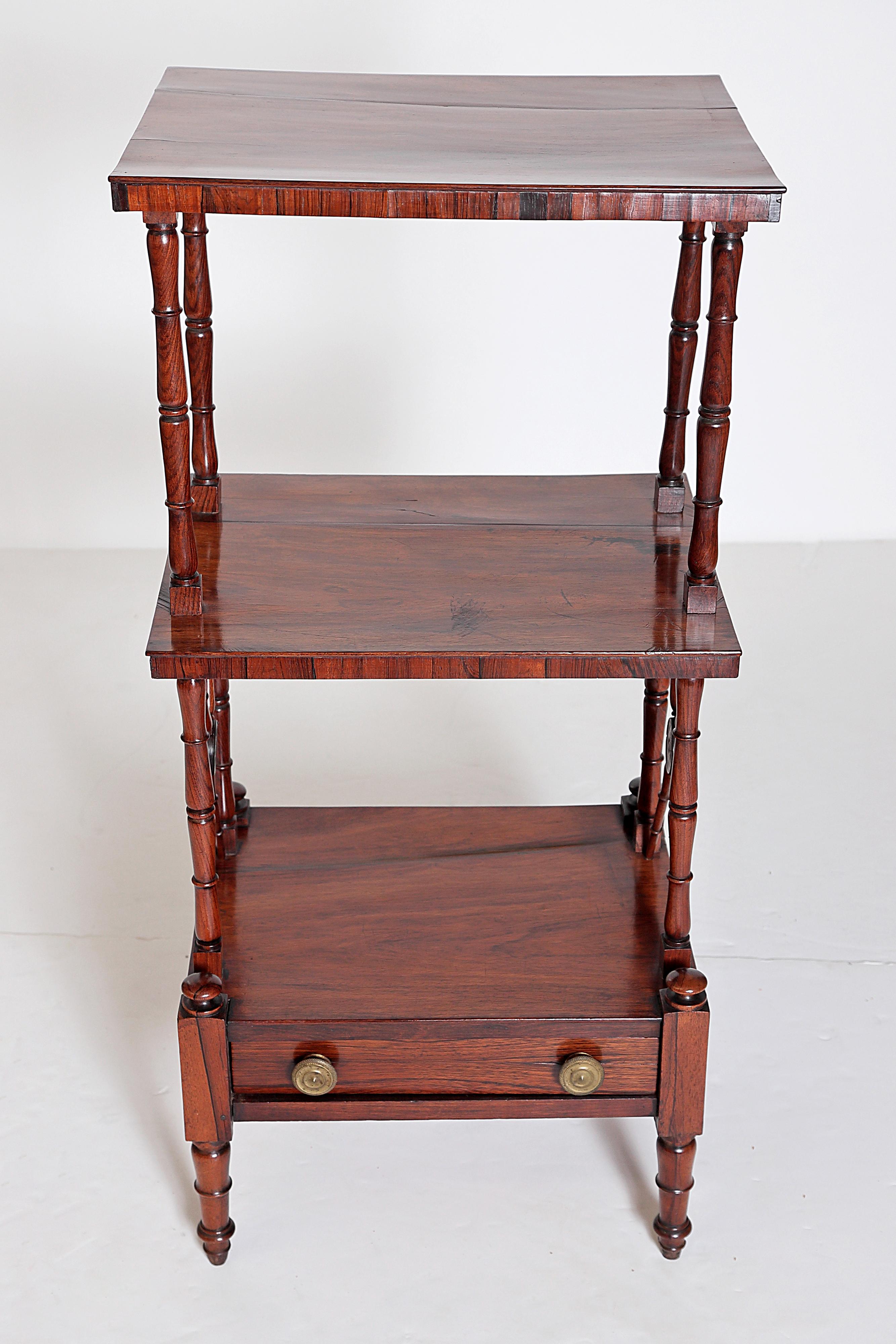 Hand-Crafted An English Regency Rosewood 3-Tiered Whatnot
