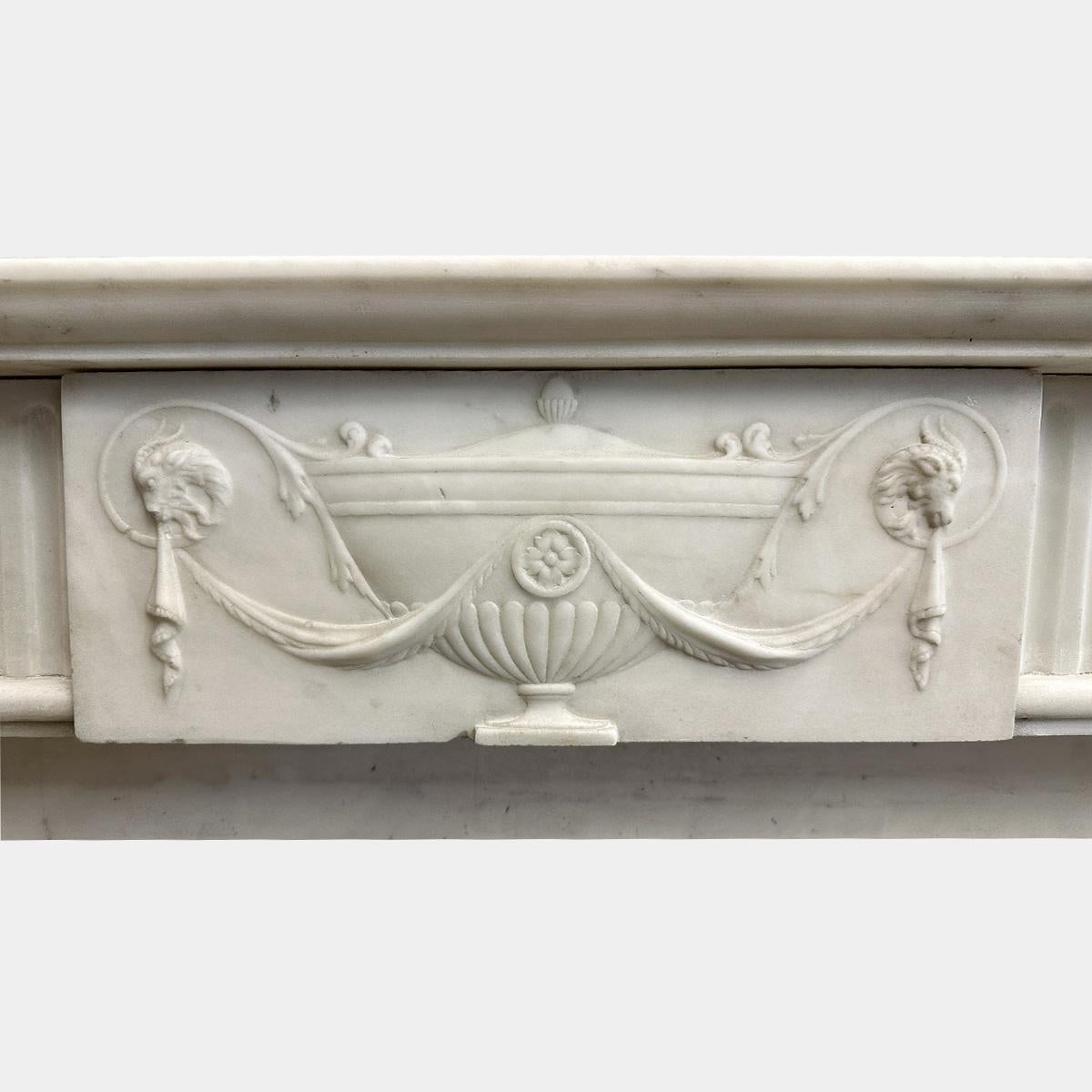 Statuary Marble An English Regency Statuary White Marble Columned Fireplace mantel  For Sale