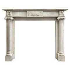 Antique An English Regency Statuary White Marble Columned Fireplace mantel 