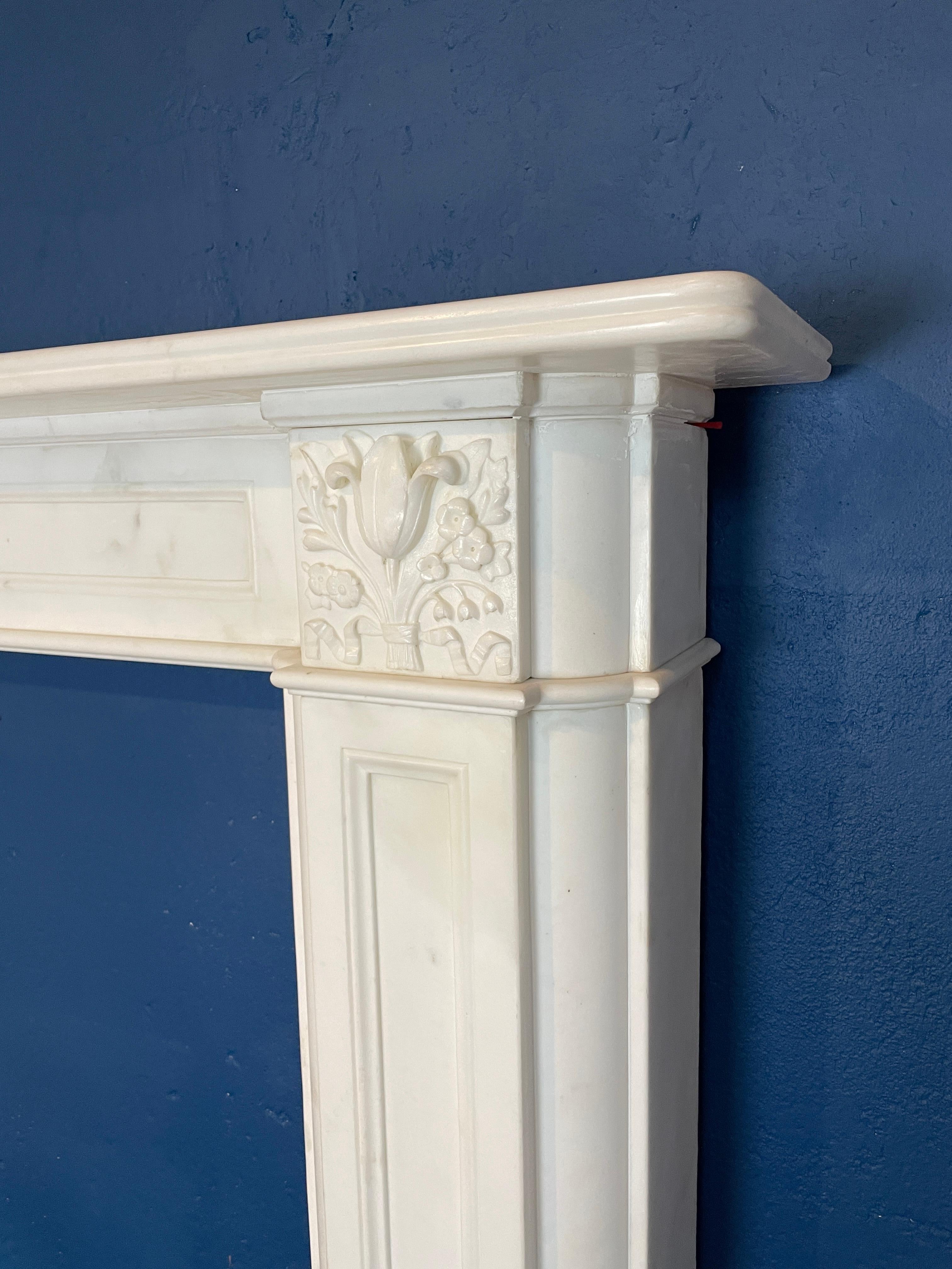 English Regency Statuary White Marble Fireplace Mantel For Sale 1