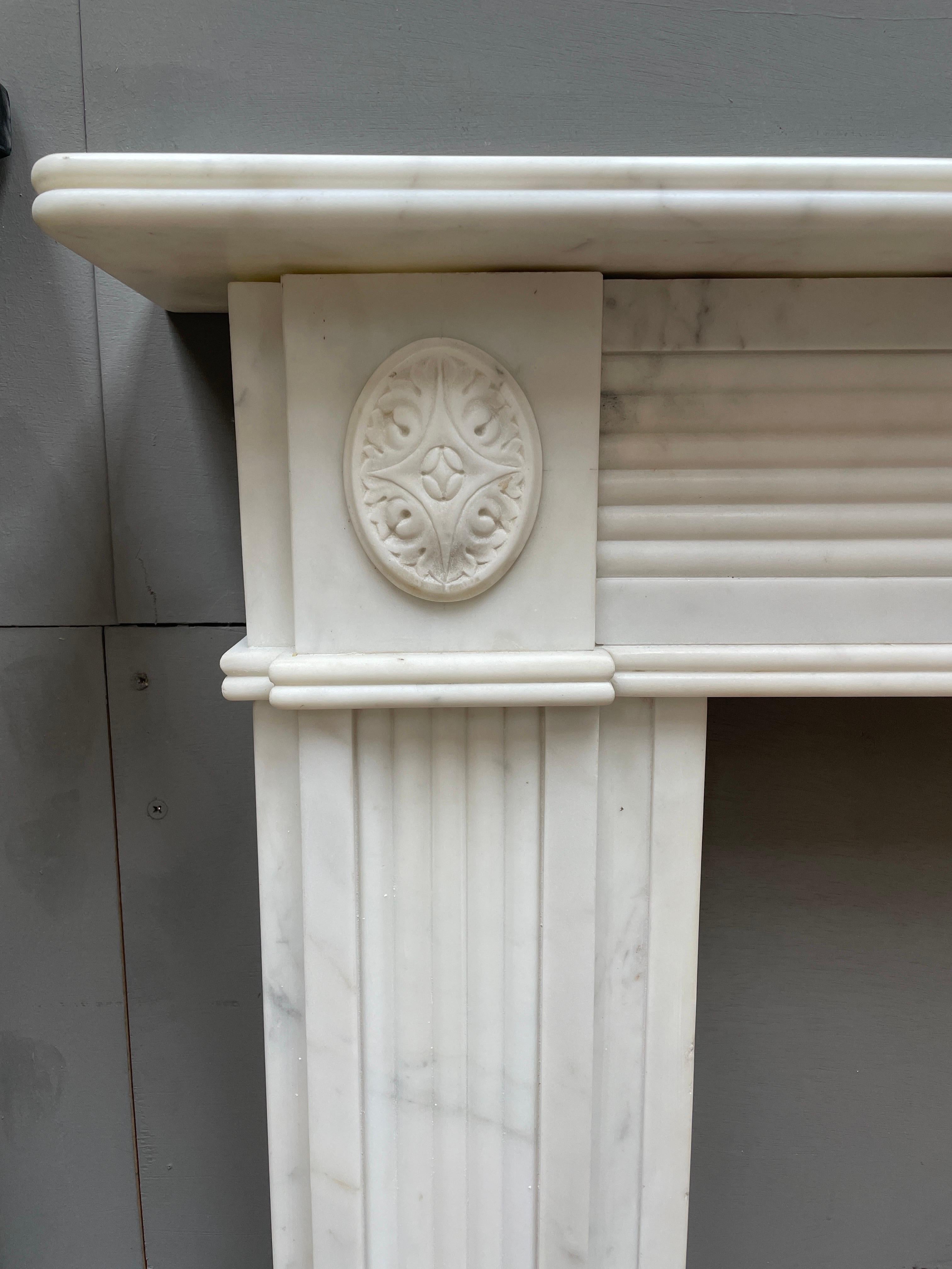 20th Century English Regency Style Antique Statuary White Marble Fireplace Mantel