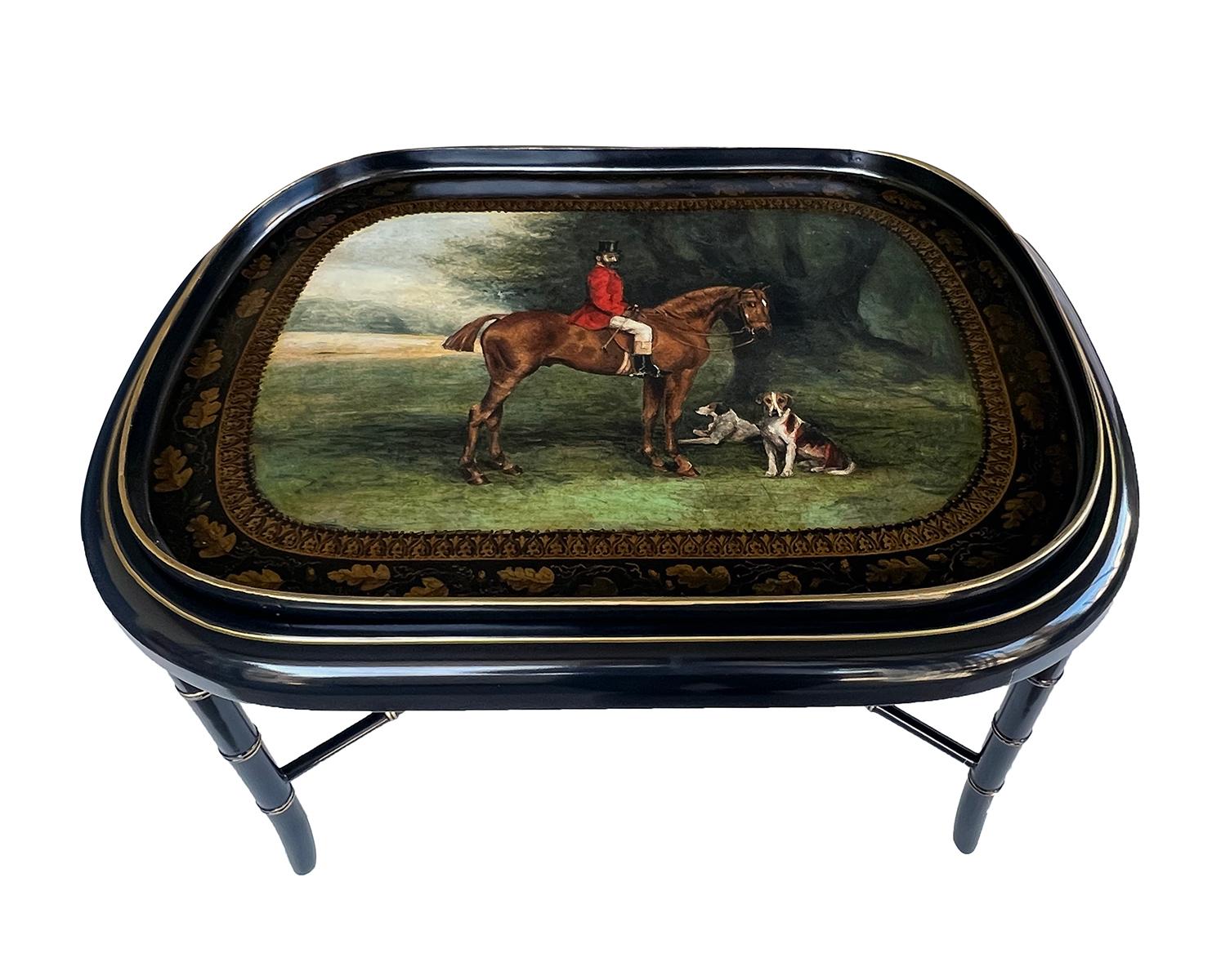 An English Regency Style Hand-Painted Wooden Hunting Tray on Stand For Sale 5