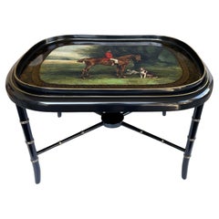 An English Regency Style Hand-Painted Wooden Hunting Tray on Stand