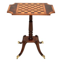 An English Regency Style Mahogany and Satinwood Chess Side Table