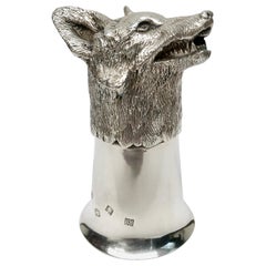 English Silver Fox Head Stirrup Cup by the Royal Irish Silver Company