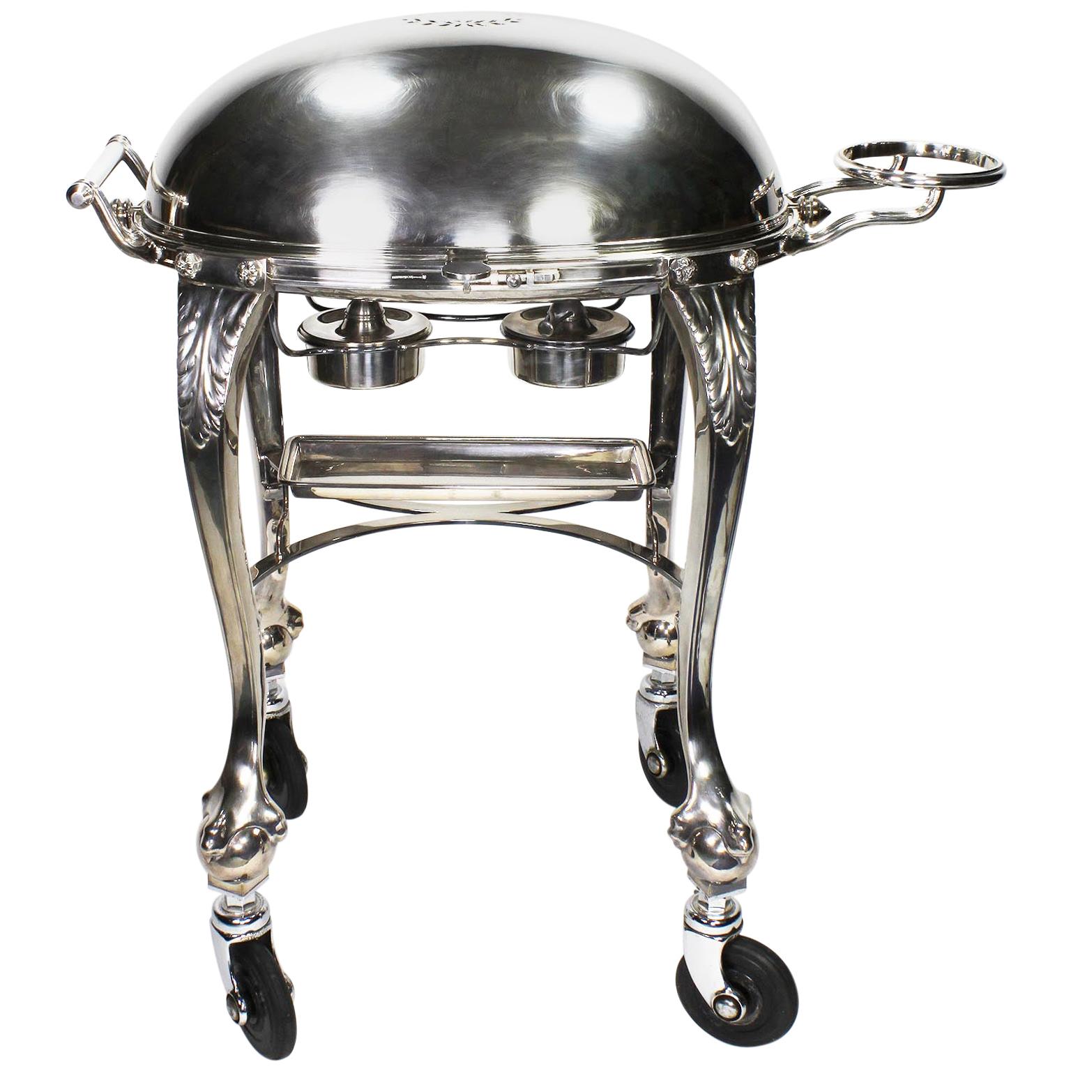 English Silver Plated Art Nouveau Meat Carving Trolley Cart by Elkington