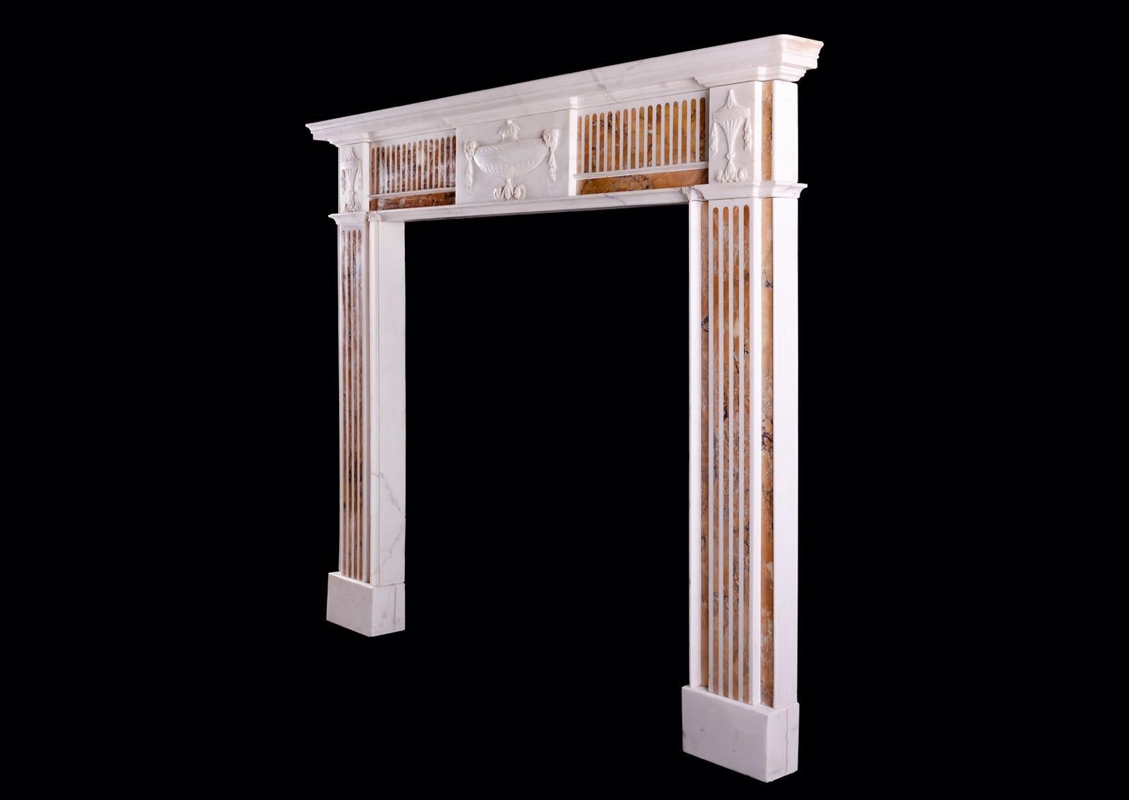 European An English Statuary Fireplace with Italian Siena Marble Inlay For Sale