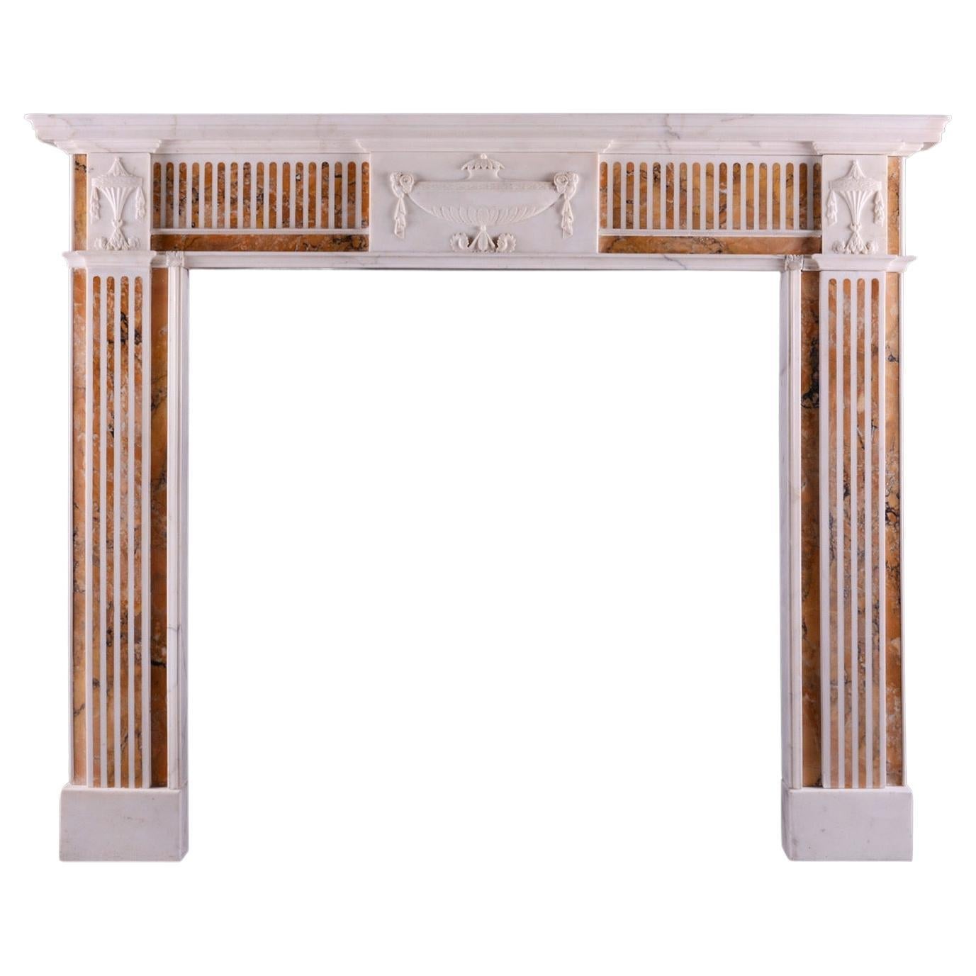 An English Statuary Fireplace with Italian Siena Marble Inlay For Sale