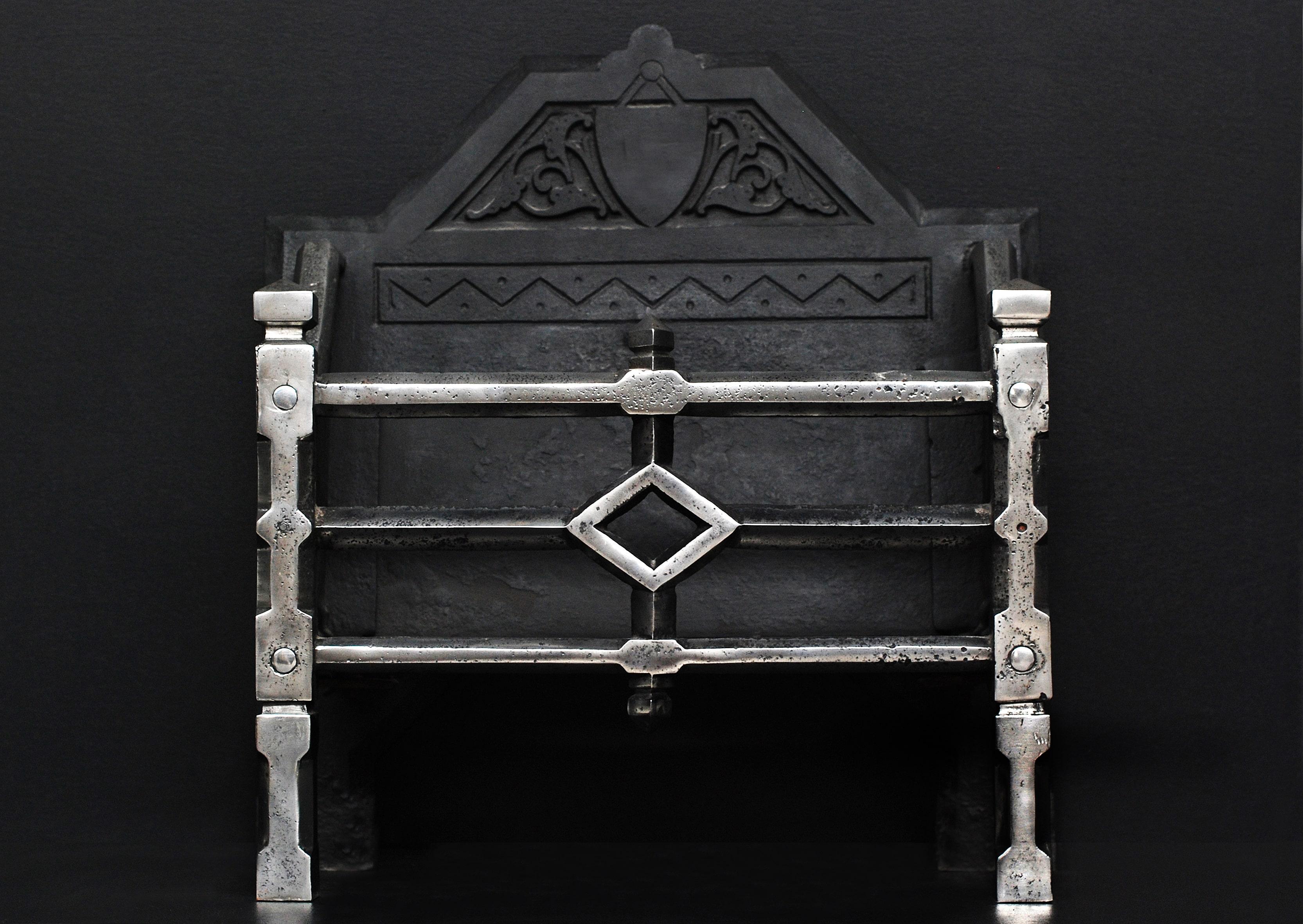 18th Century and Earlier English Steel Firebasket in the Gothic Manner For Sale
