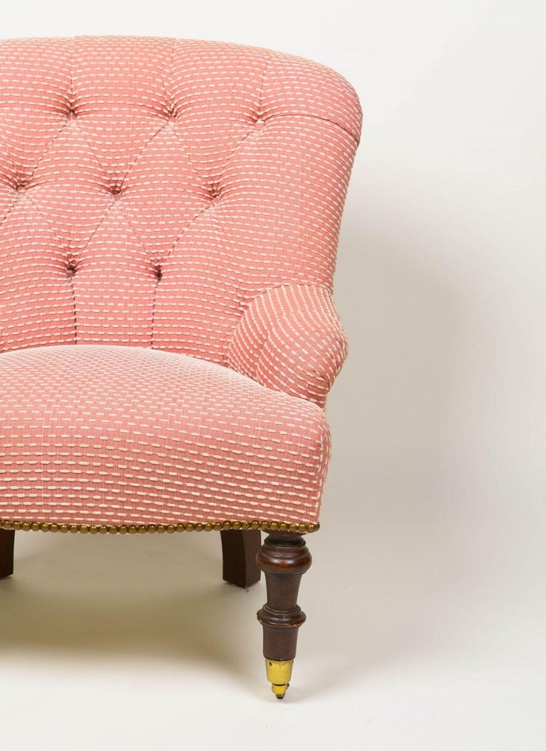 An English Tufted Upholstered and Mahogany Armchair For Sale at 1stDibs
