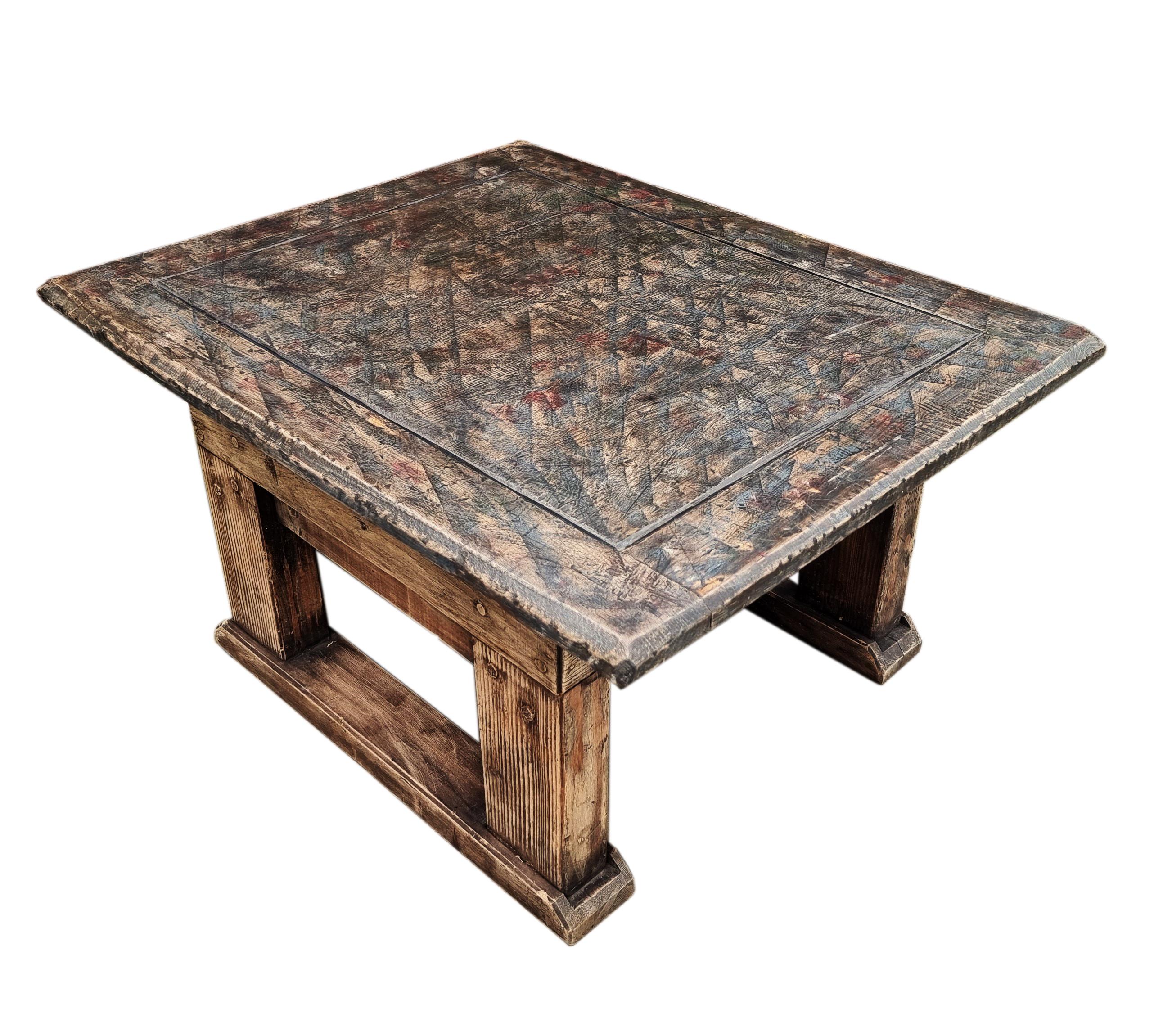 Oak An English coffee or low table made in a rustic style, circa 1910 For Sale