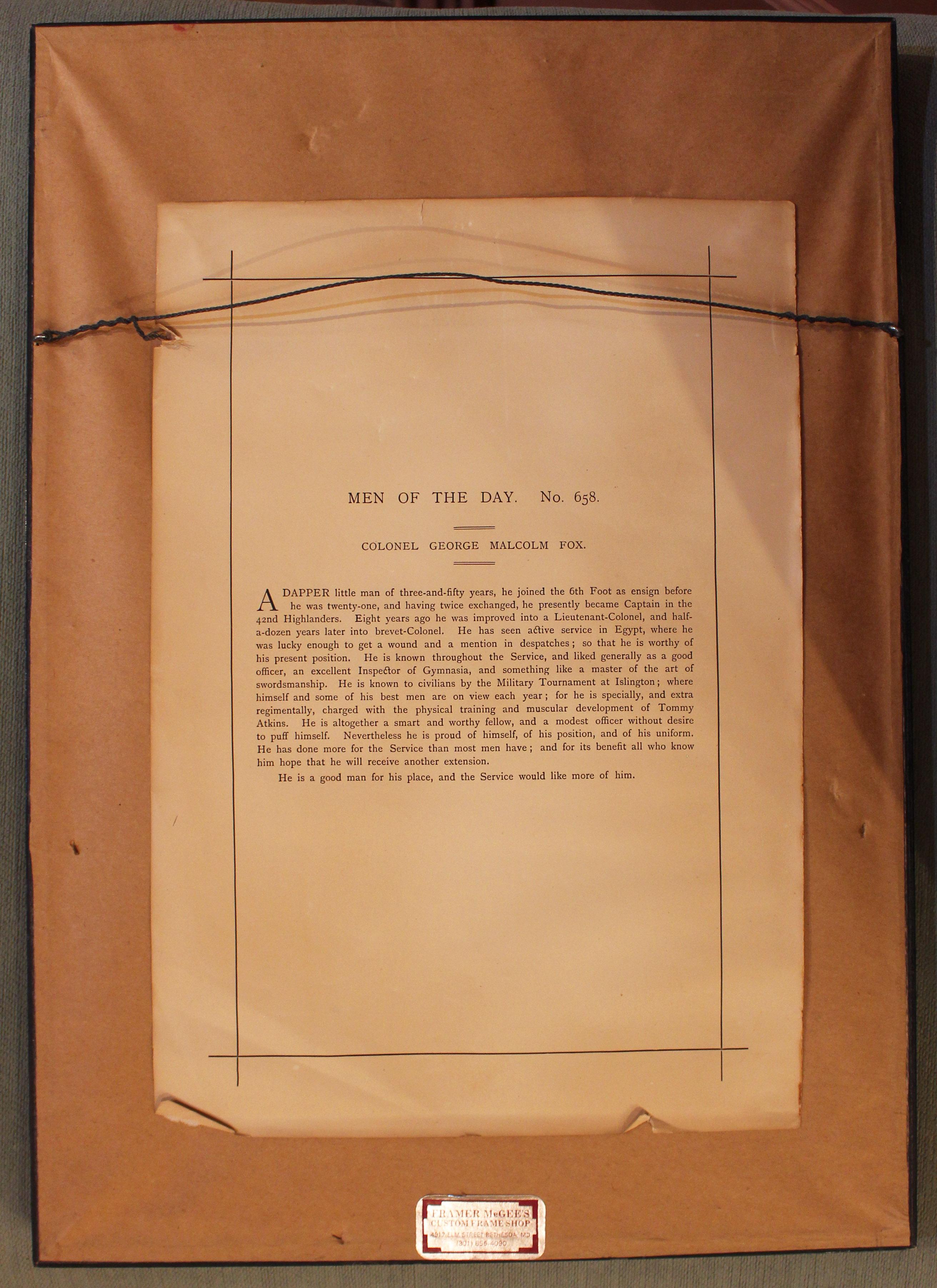 Eine englische Vanity Fair Chromolithographie von Oberst George Malcom Fox (19. Jahrhundert) im Angebot