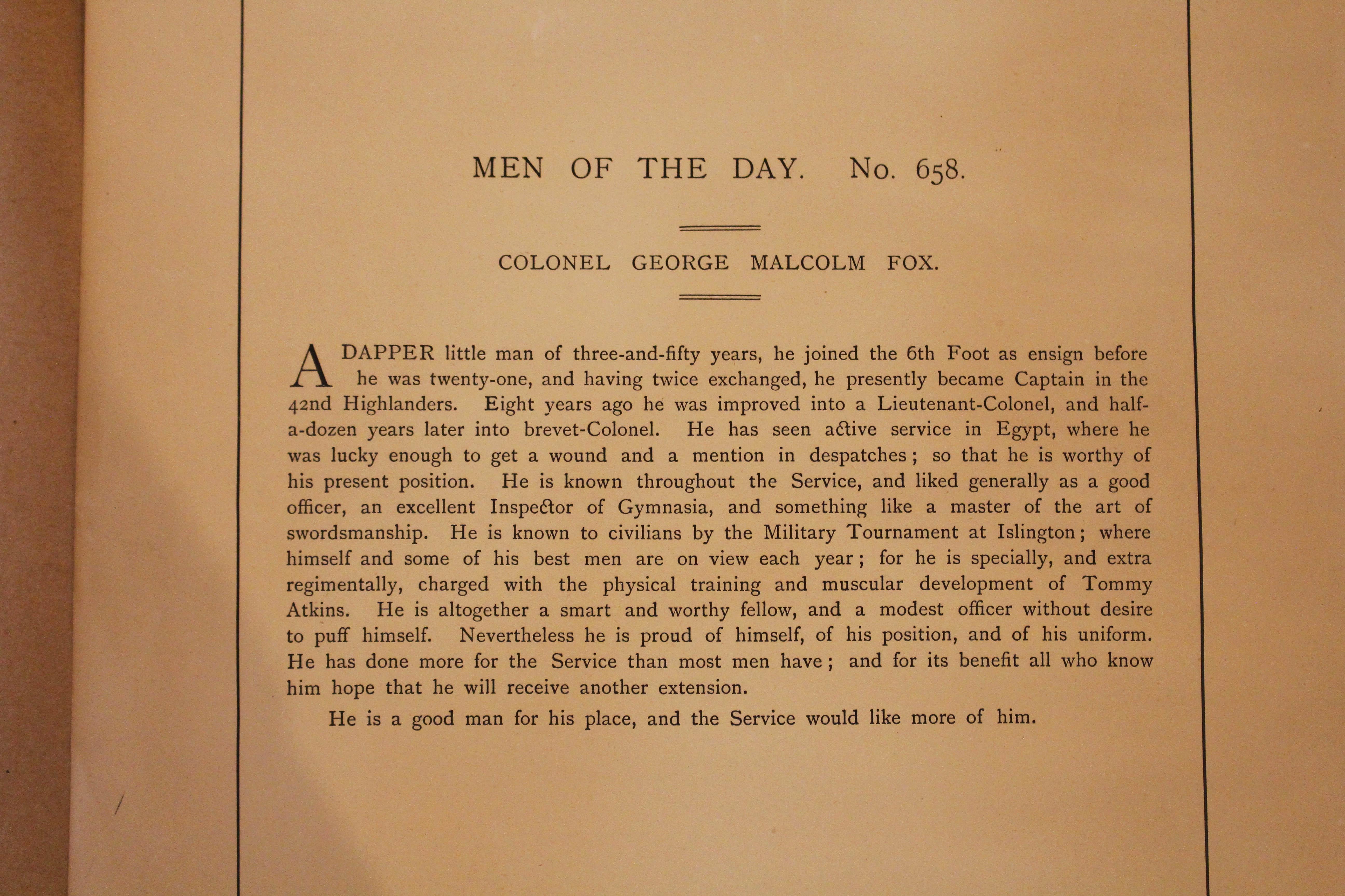 Eine englische Vanity Fair Chromolithographie von Oberst George Malcom Fox (Glas) im Angebot