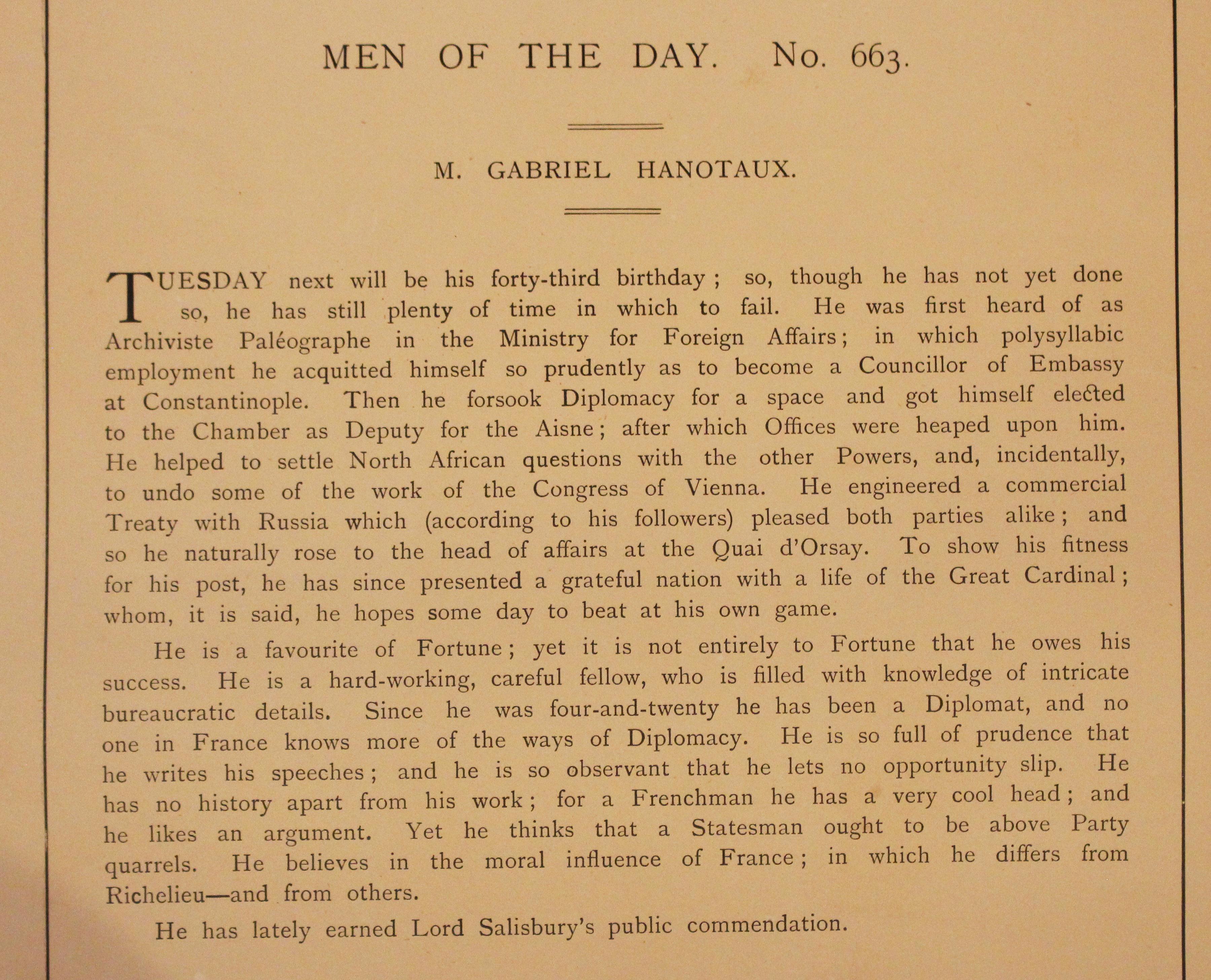 Una cromolitografia inglese di Vanity Fair di Gabriel Hanotaux di Guth in vendita 2