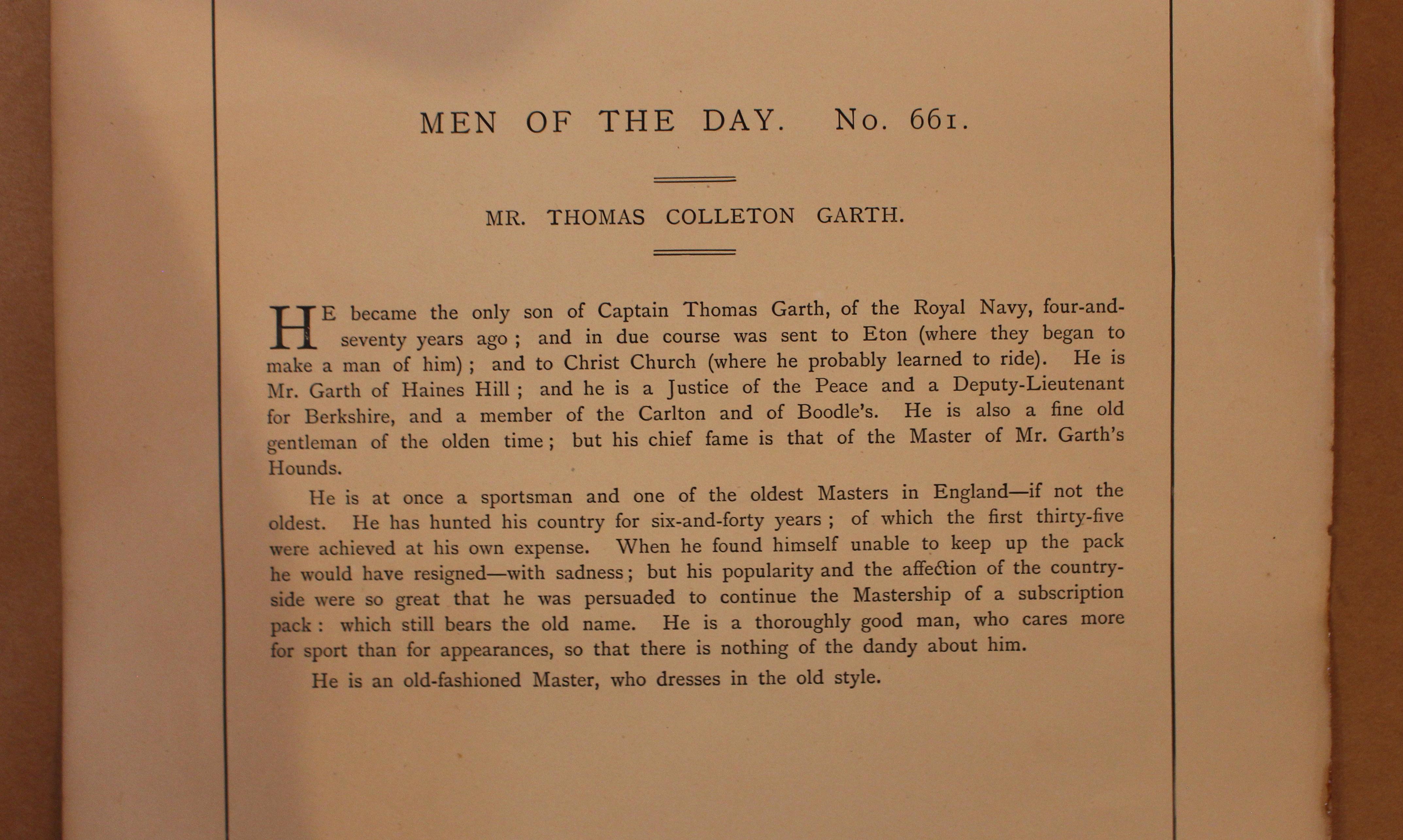 Eine englische Vanity Fair Chromolithographie von Herrn Thomas Colleton Garth (Glas) im Angebot