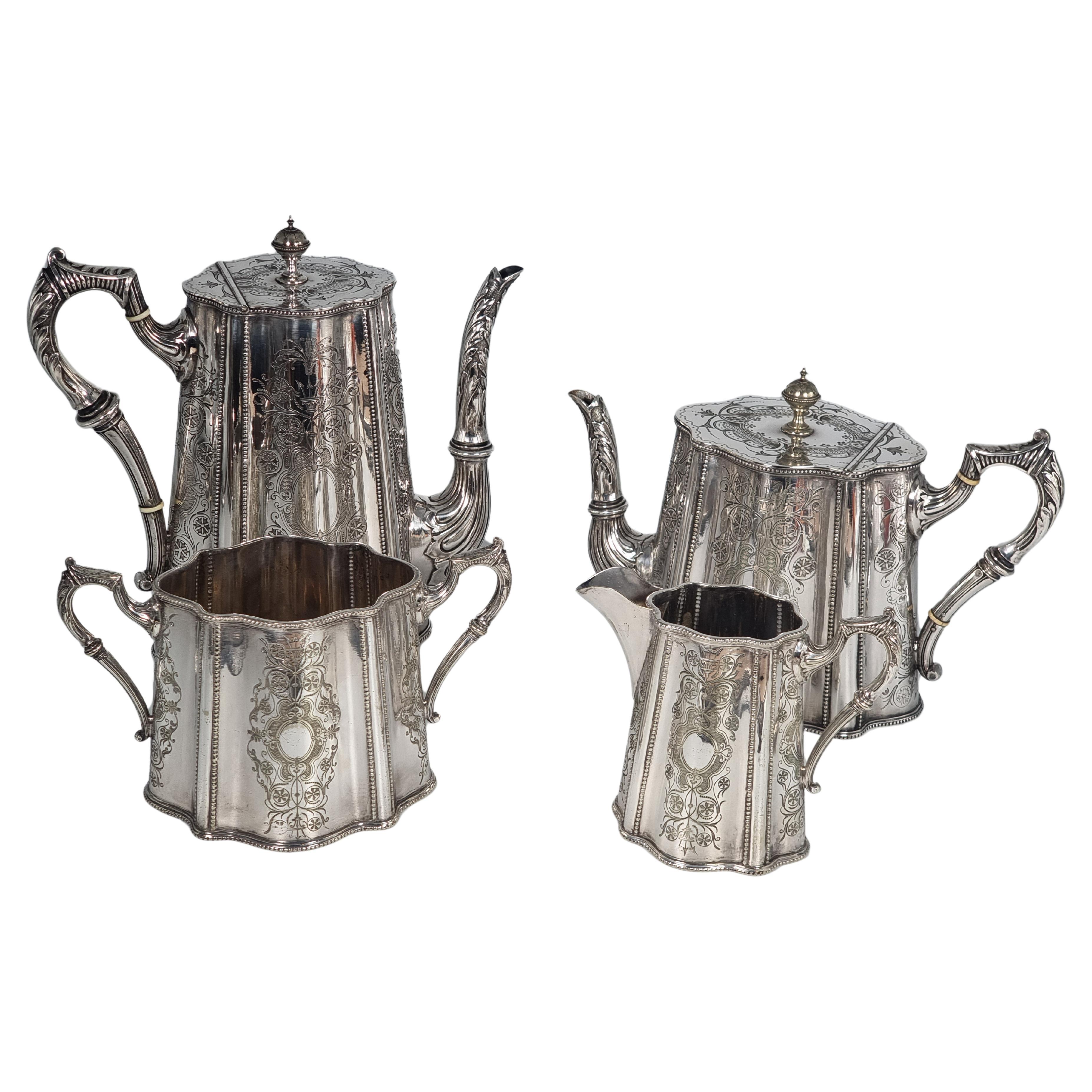 Juego de té/café victoriano inglés bañado en plata, hacia 1890