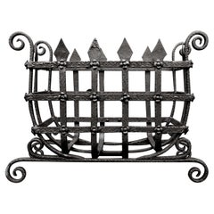 English Wrought Iron Firegrate with Scrolled Feet & Top
