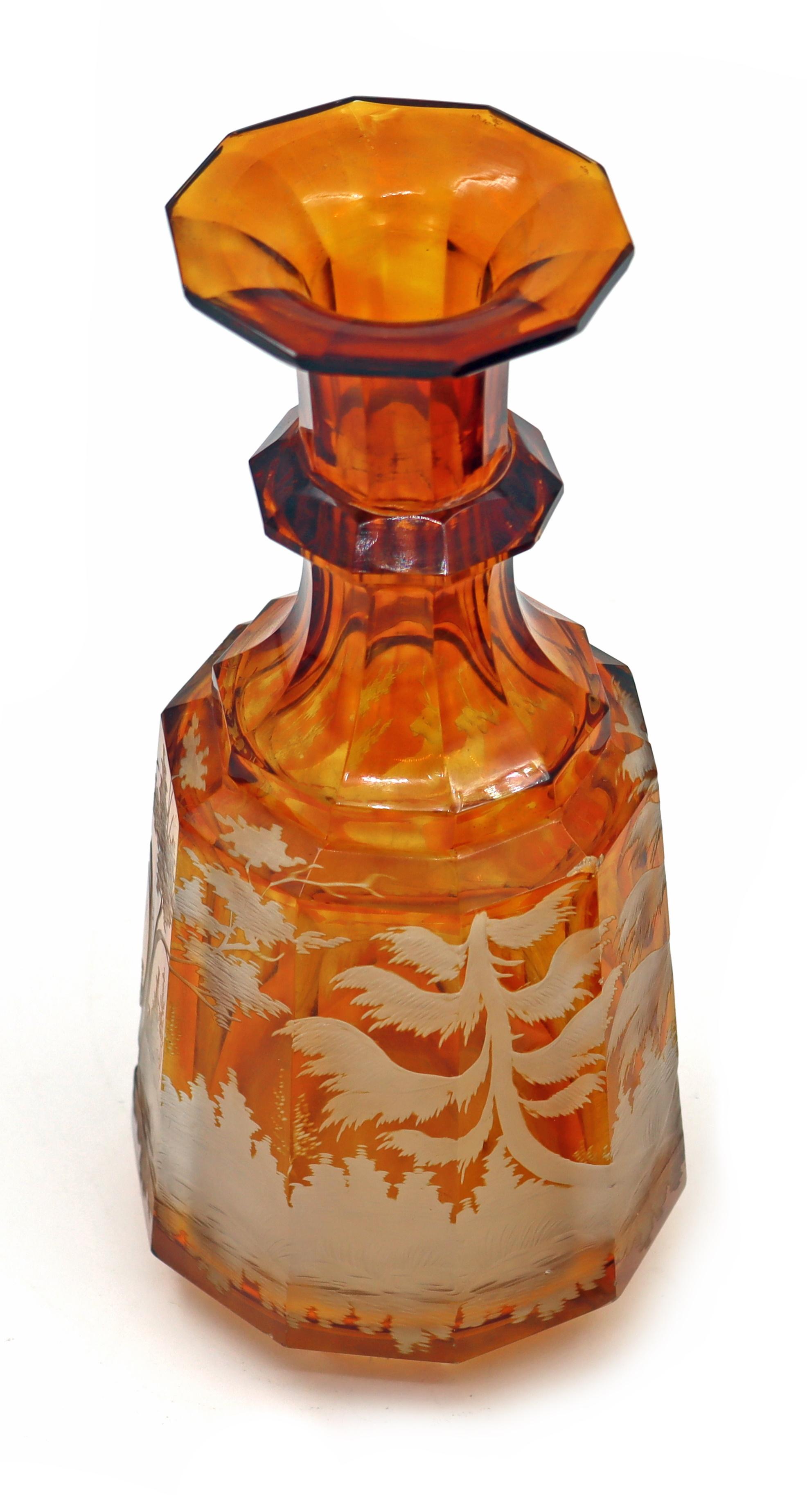 Napoleon III Engraved 19th Century Bohemian Liquor Carafe