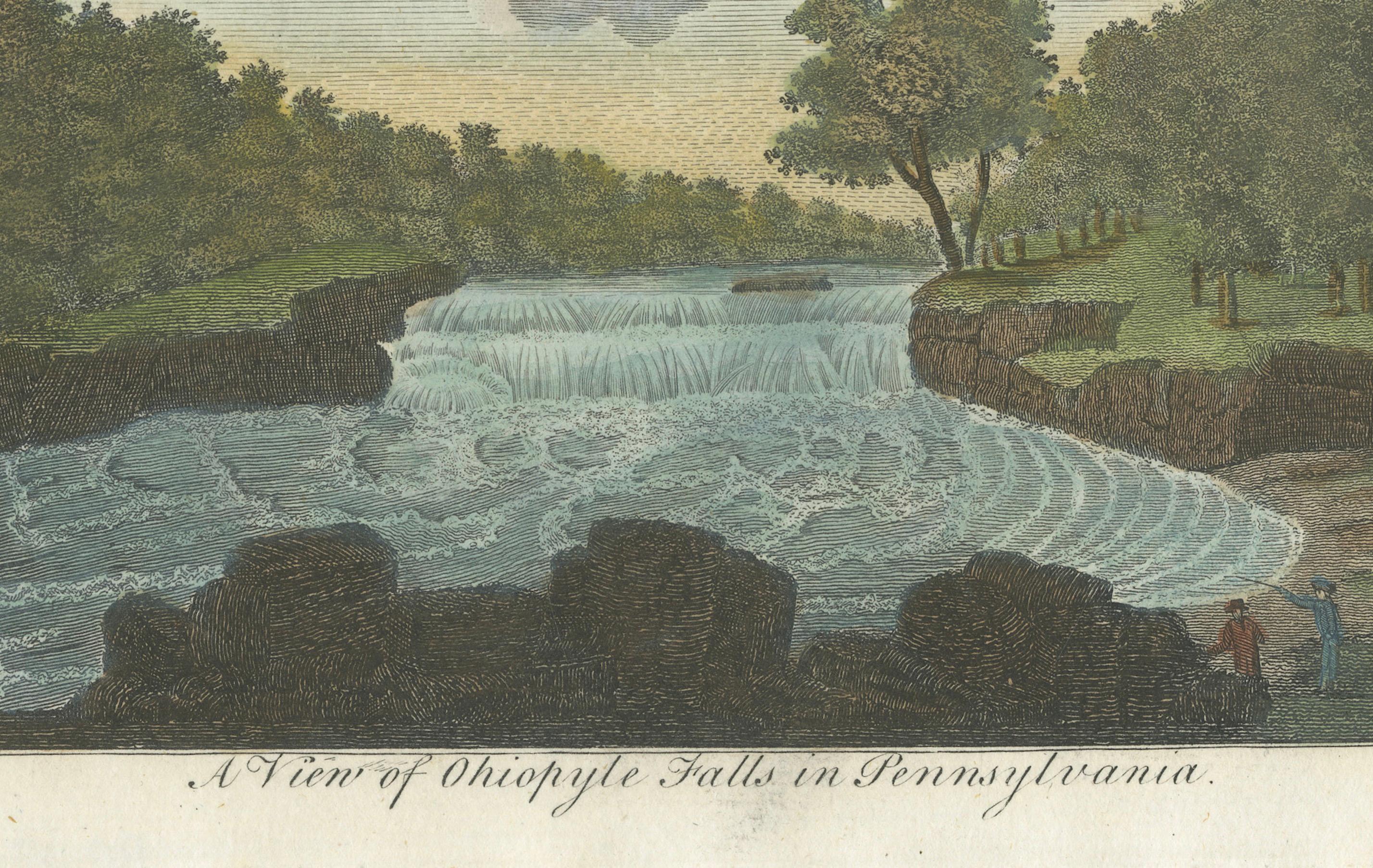 An Engraved and Hand-coloured View of Ohiopyle Falls in Pennsylvania, ca.1800 In Good Condition For Sale In Langweer, NL