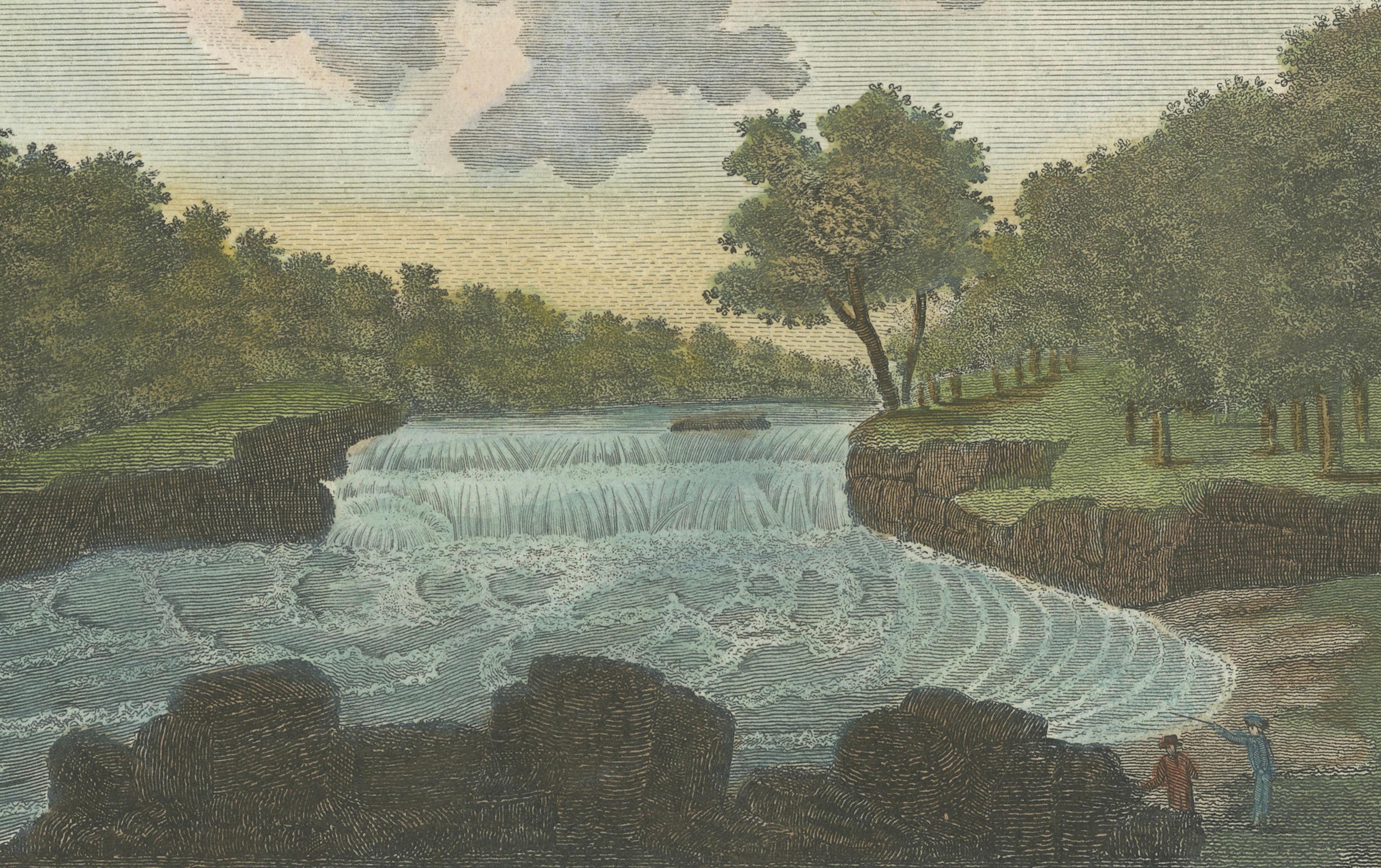 Early 19th Century An Engraved and Hand-coloured View of Ohiopyle Falls in Pennsylvania, ca.1800 For Sale