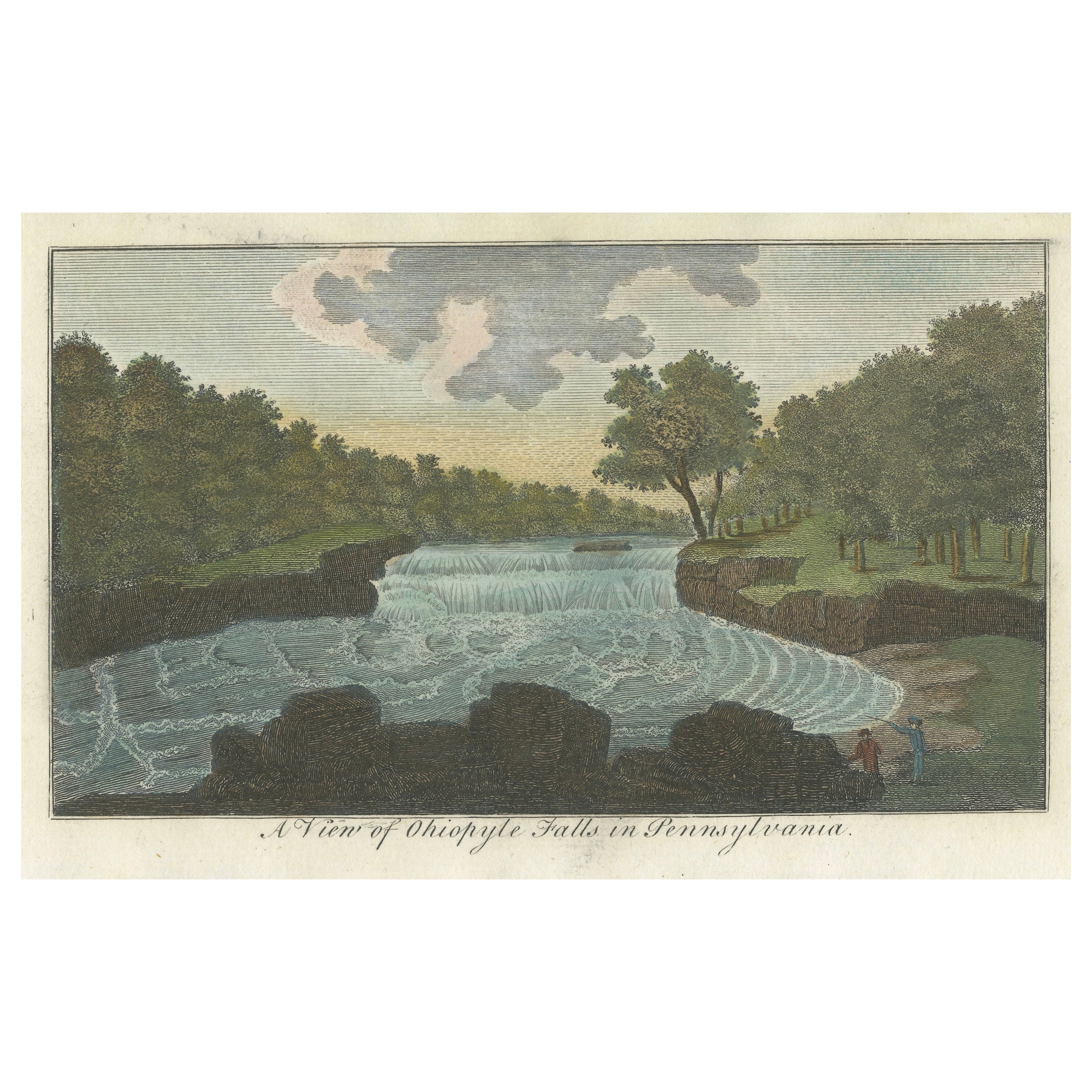 An Engraved and Hand-coloured View of Ohiopyle Falls in Pennsylvania, ca.1800