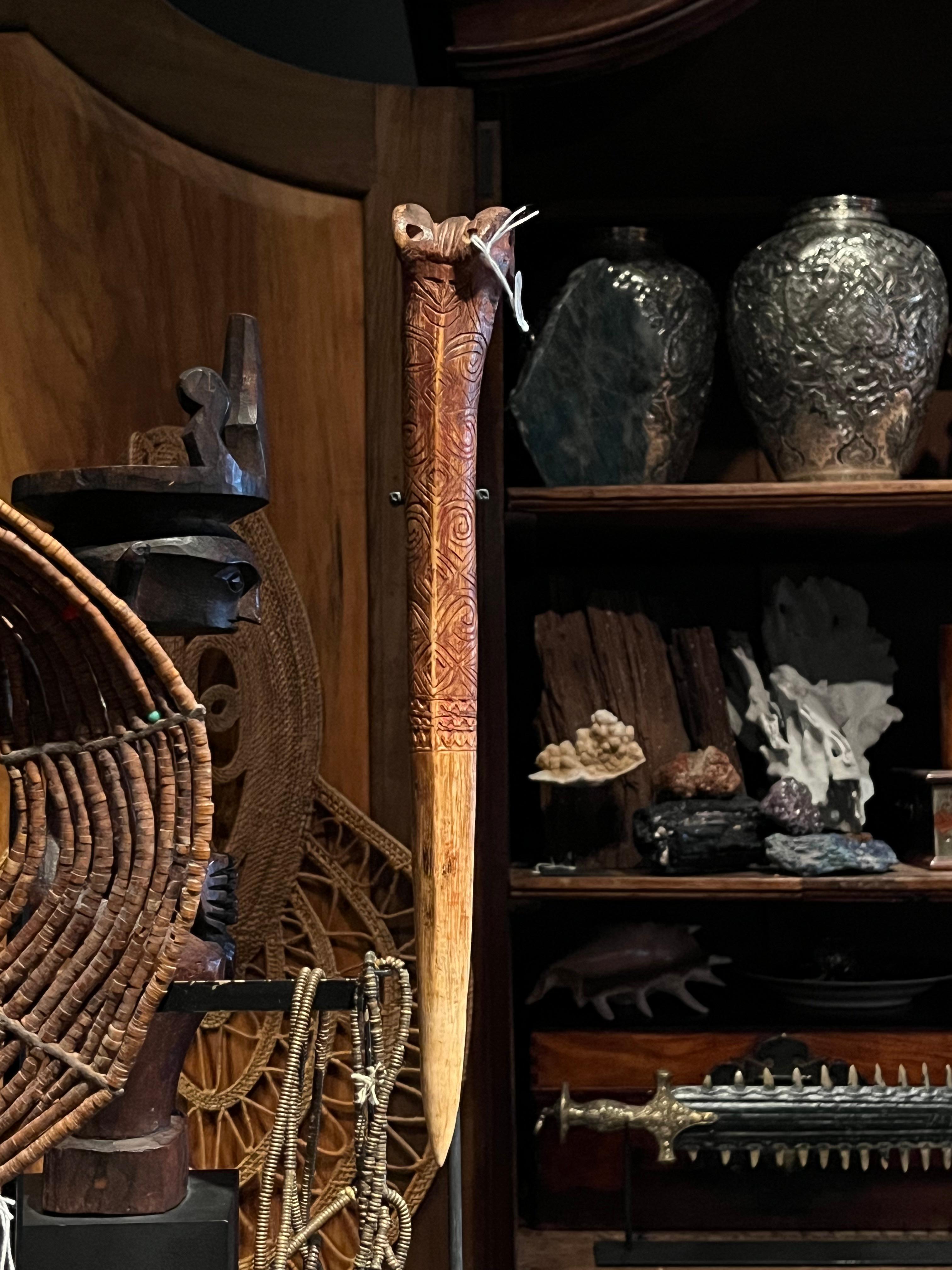Papua New Guinea, Sepik Region, Abelam people, early 20th century

Bone daggers in the Sepik region are traditionally crafted from the thigh bone of the cassowary bird (moruk in Tok Pisin), a large, flightless bird native to Papua New Guinea. These