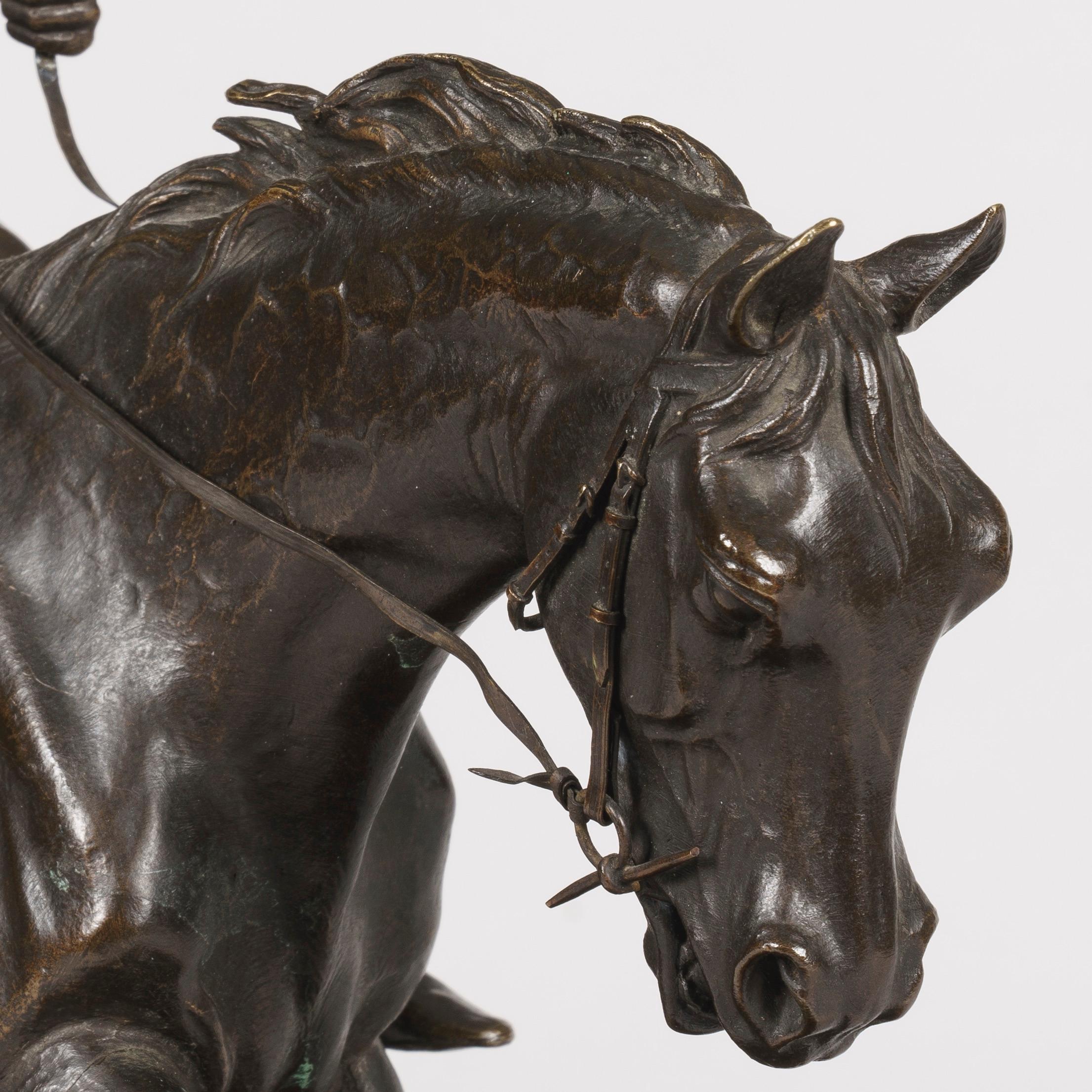 Patinated French 19th Century Equestrian Bronze Sculpture after Pierre-Jules Mêne For Sale
