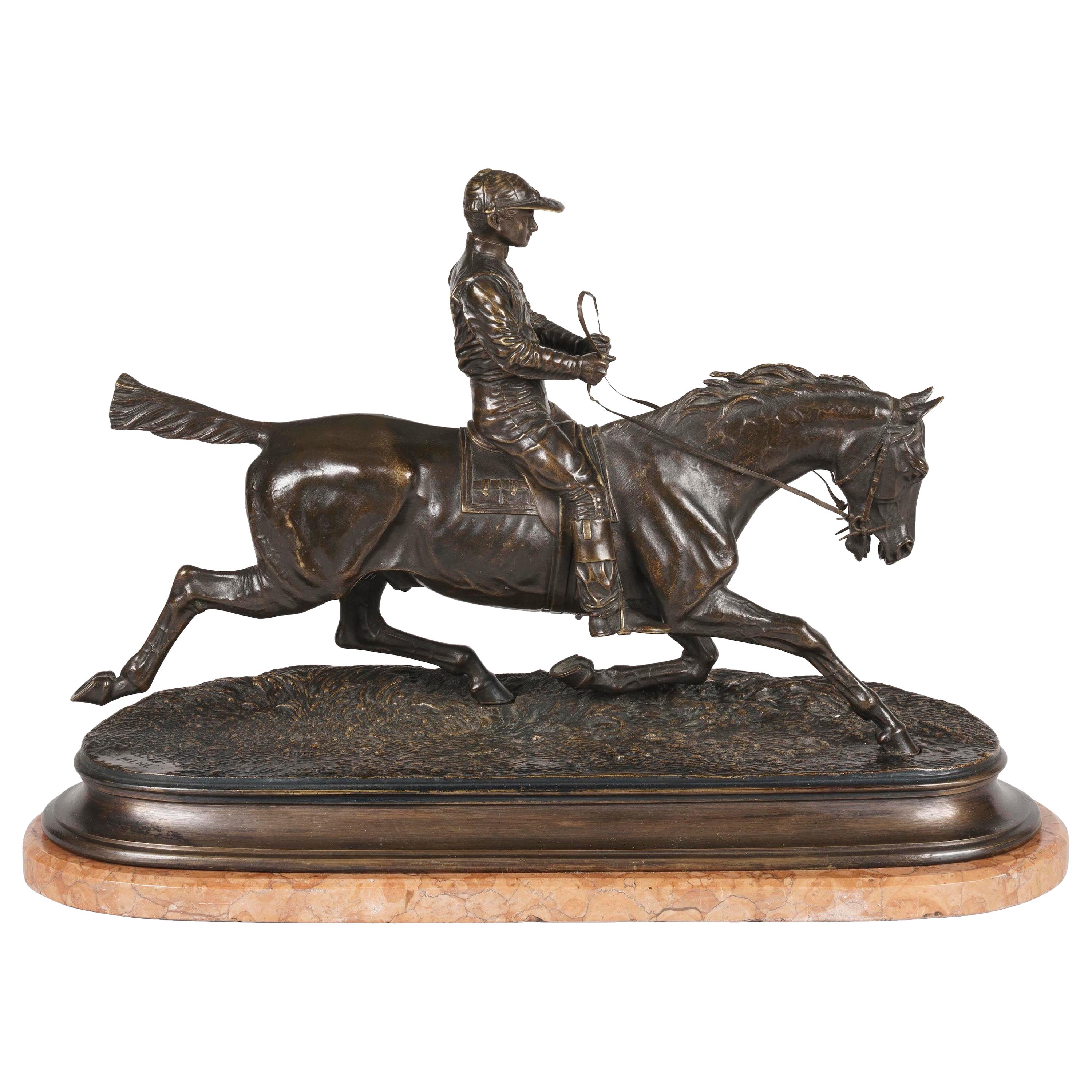 Französische Bronzeskulptur eines Reiters aus dem 19. Jahrhundert nach Pierre-Jules Mêne