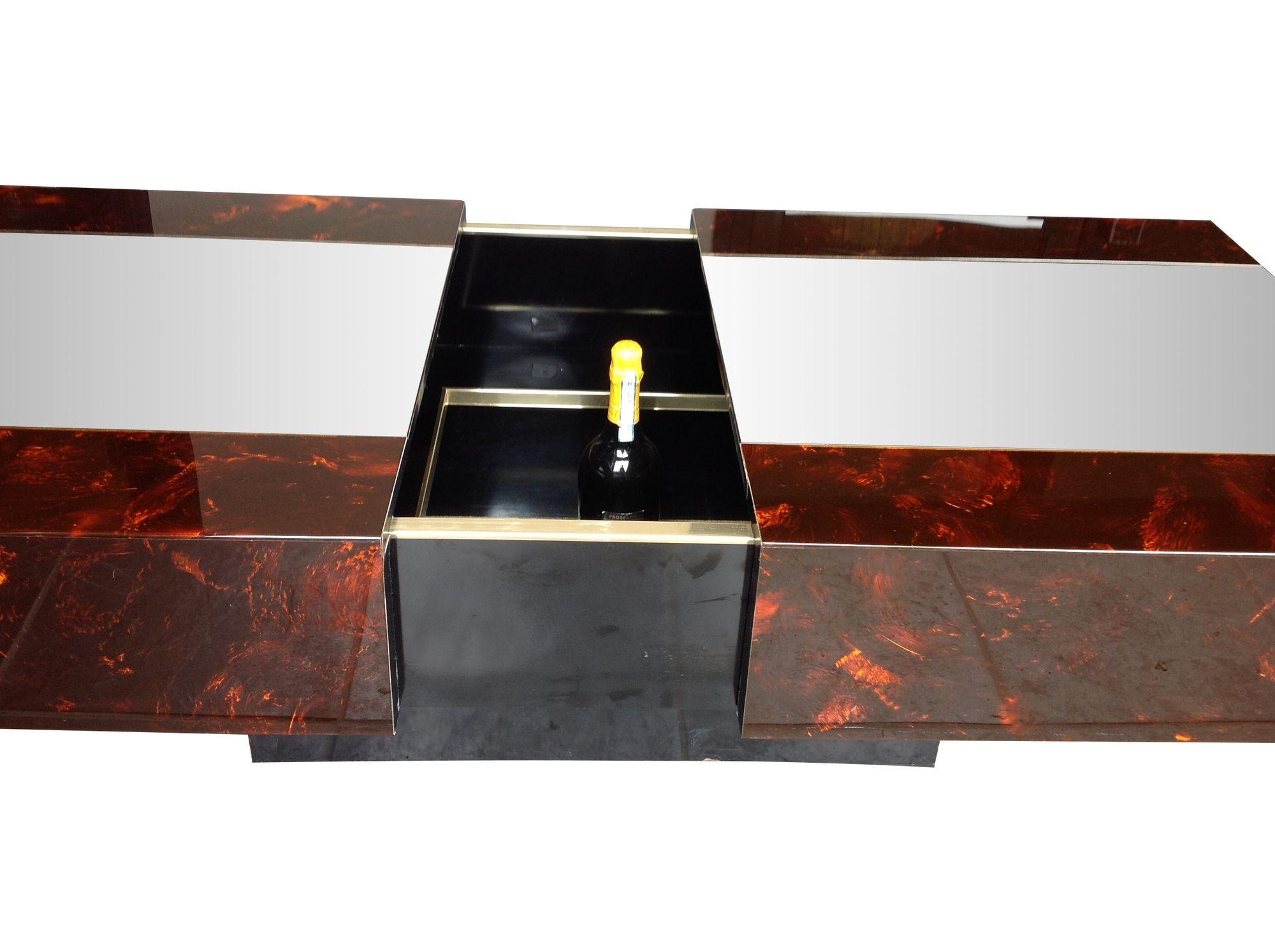 Mid-20th Century Eric Maville and Jean Claude Mahey Sliding Coffee Table with Hidden Bar For Sale