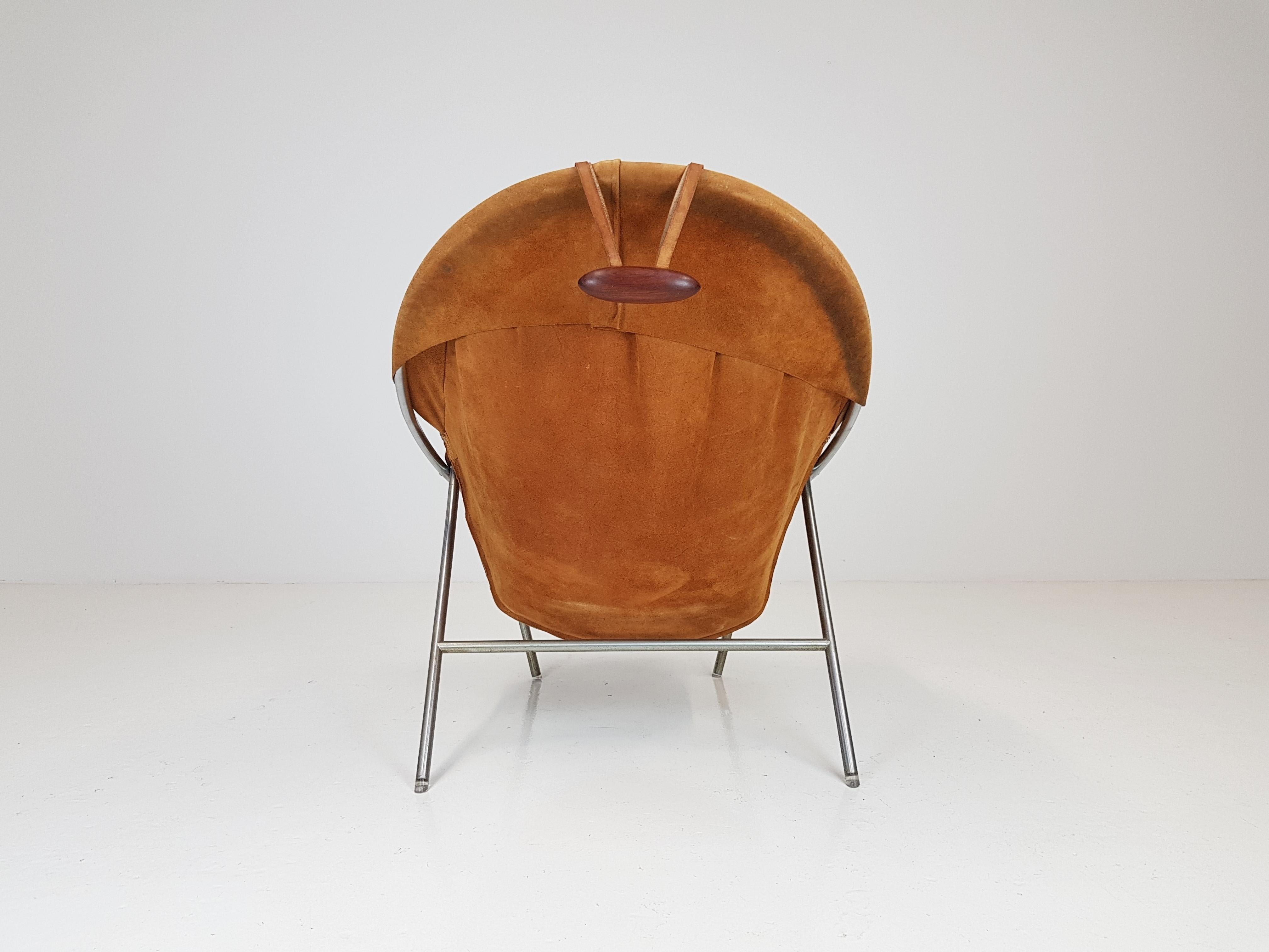 Mid-Century Modern Erik Ole Jørgensen Lounge Chair for Olaf Black, in Cognac Suede, Denmark, 1953