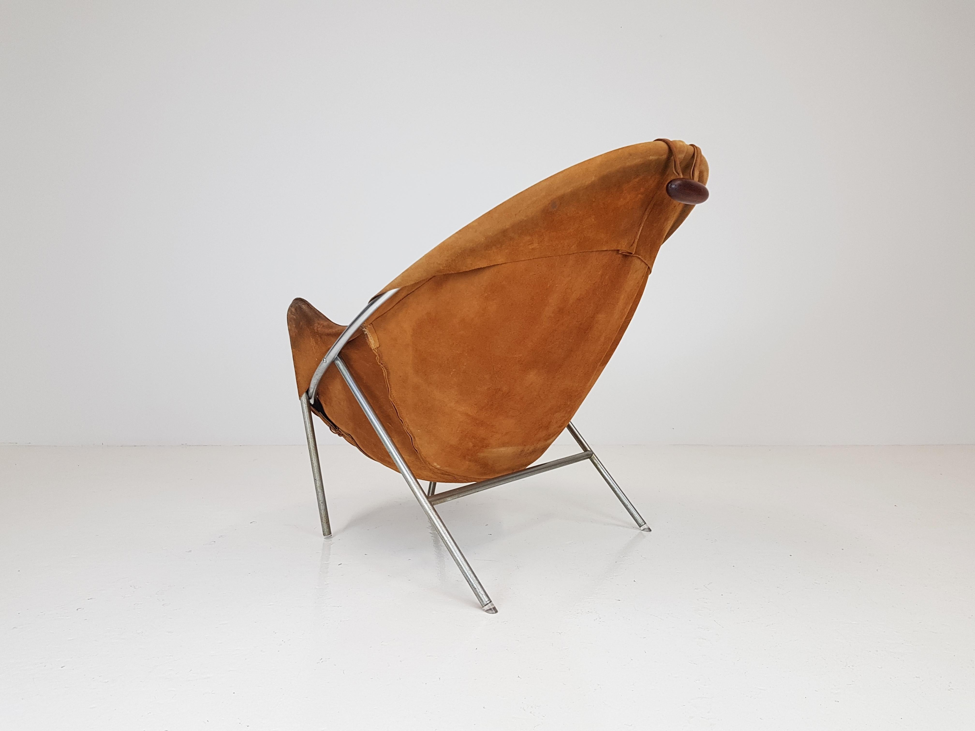 Danish Erik Ole Jørgensen Lounge Chair for Olaf Black, in Cognac Suede, Denmark, 1953